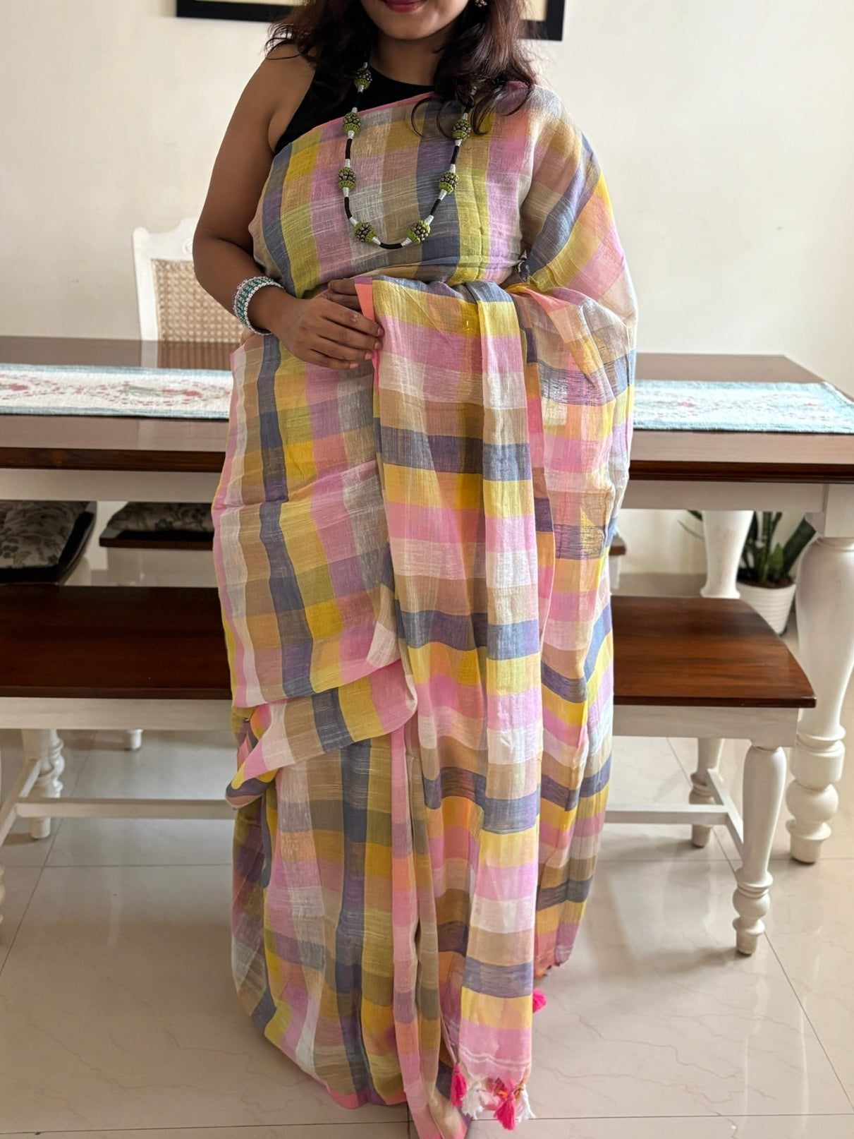 Linen handwoven saree - Spring 3