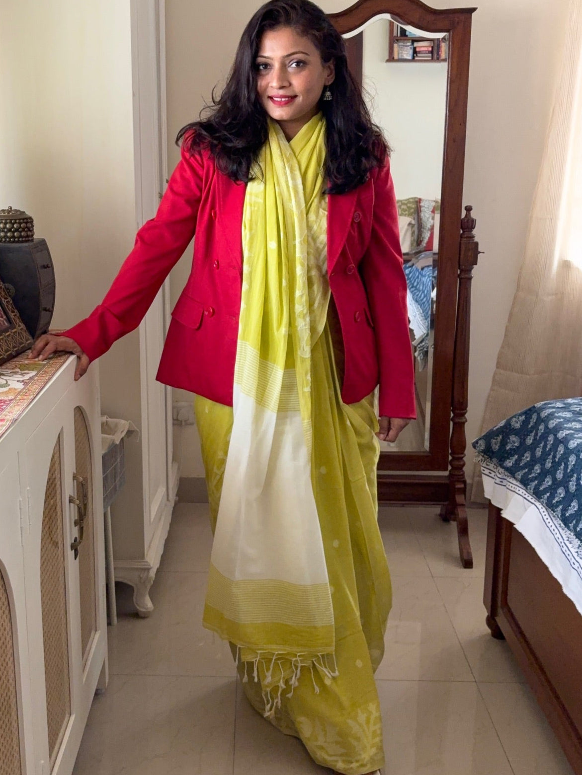 Handloom soft cotton Jamdani saree - Yellow