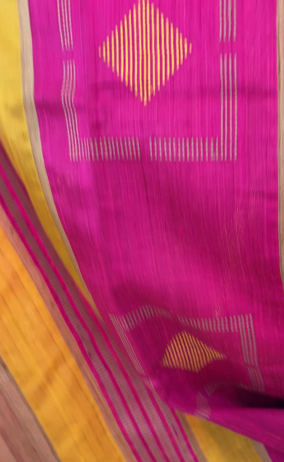 Pure Tusshar silk Handloom saree - Yellow pink