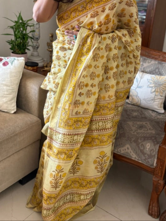Maheshwari silk hand block printed saree - Phool 2