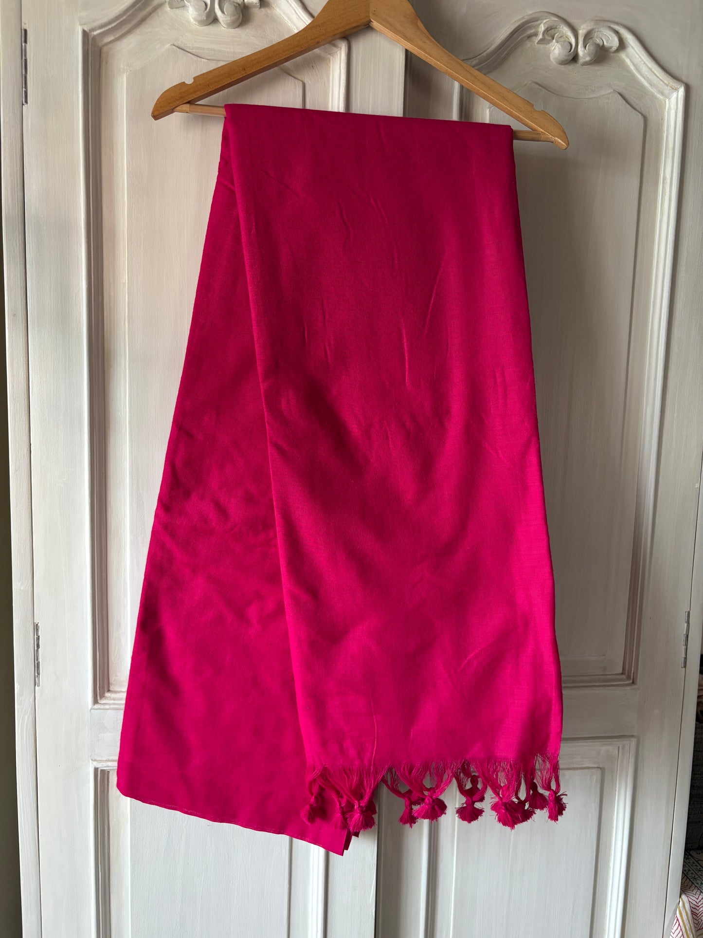 Handloom cotton saree - Rani pink