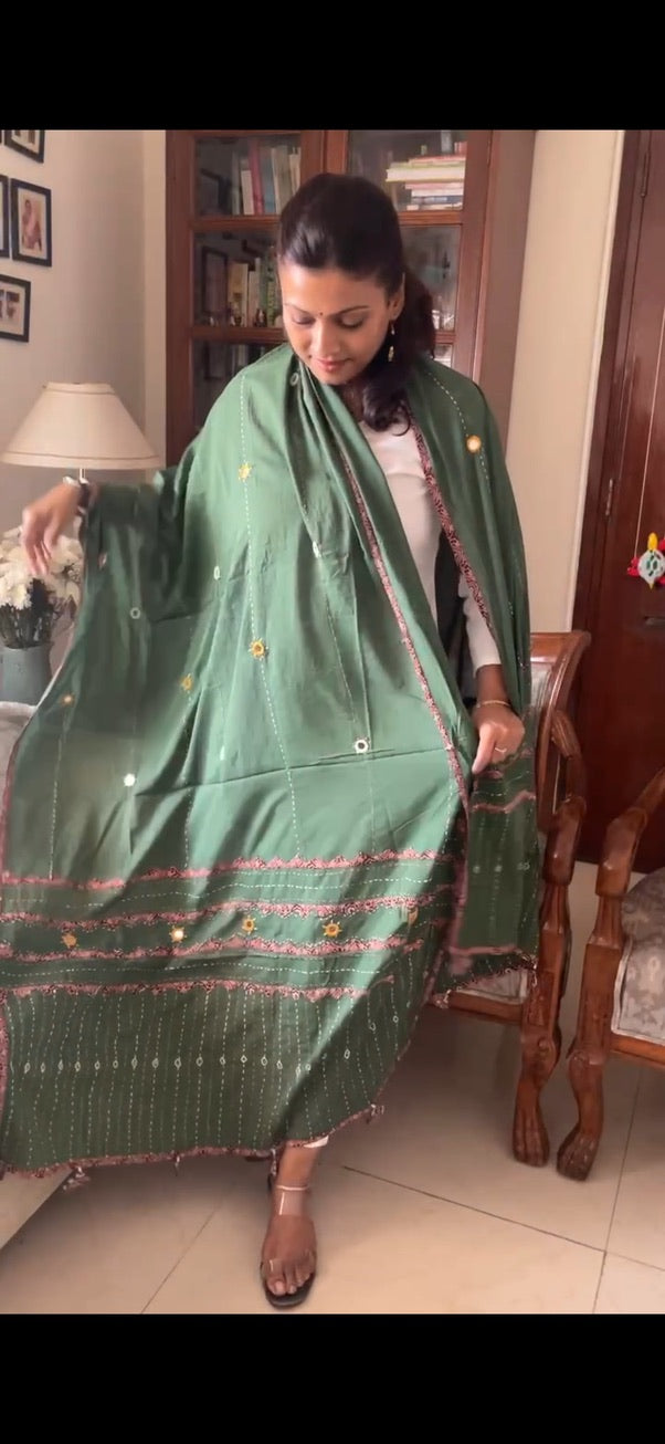Handmade patchwork dupatta - Green