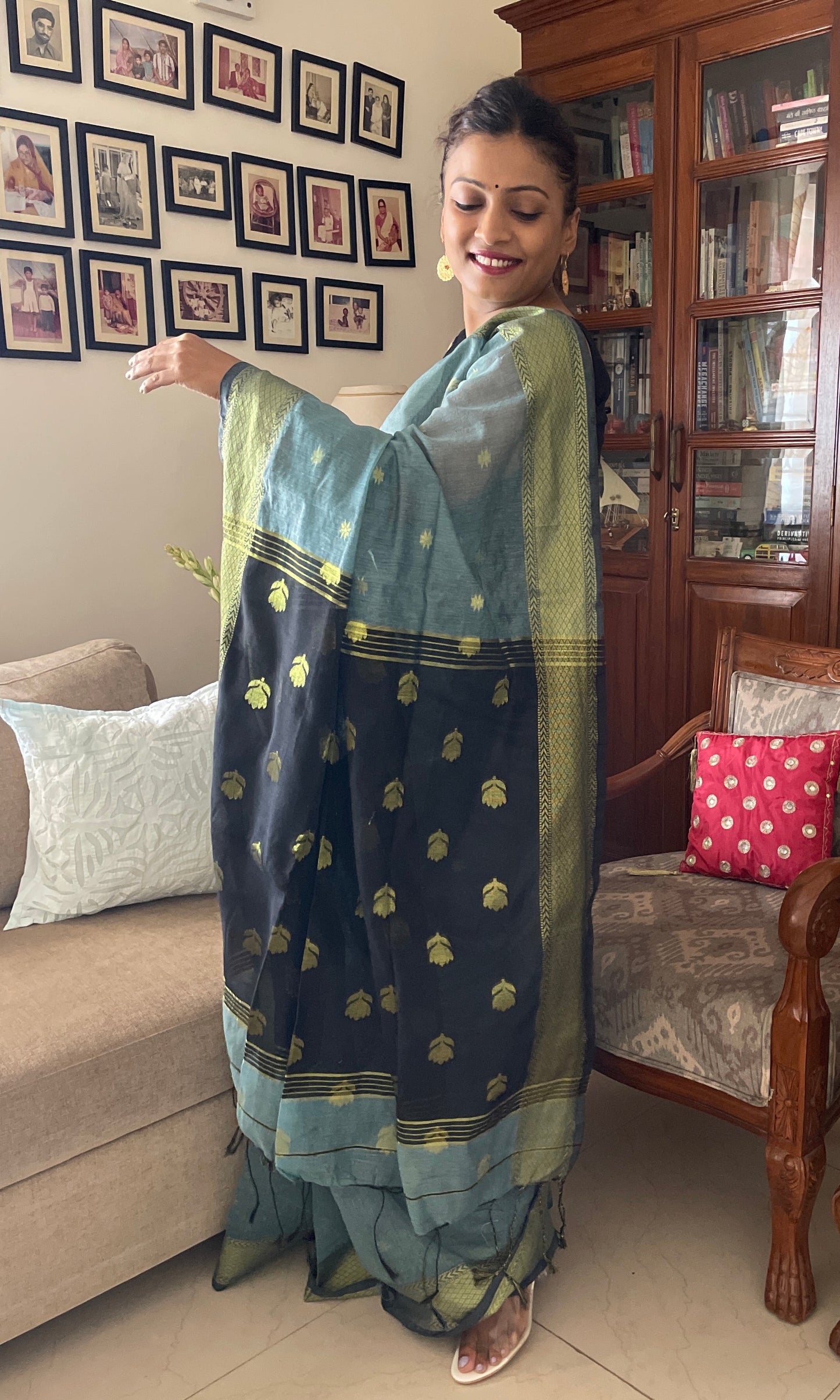 Cotton silk saree - Blue & black