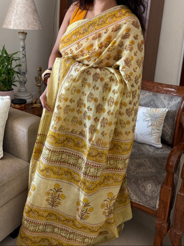 Maheshwari silk hand block printed saree - Phool 2