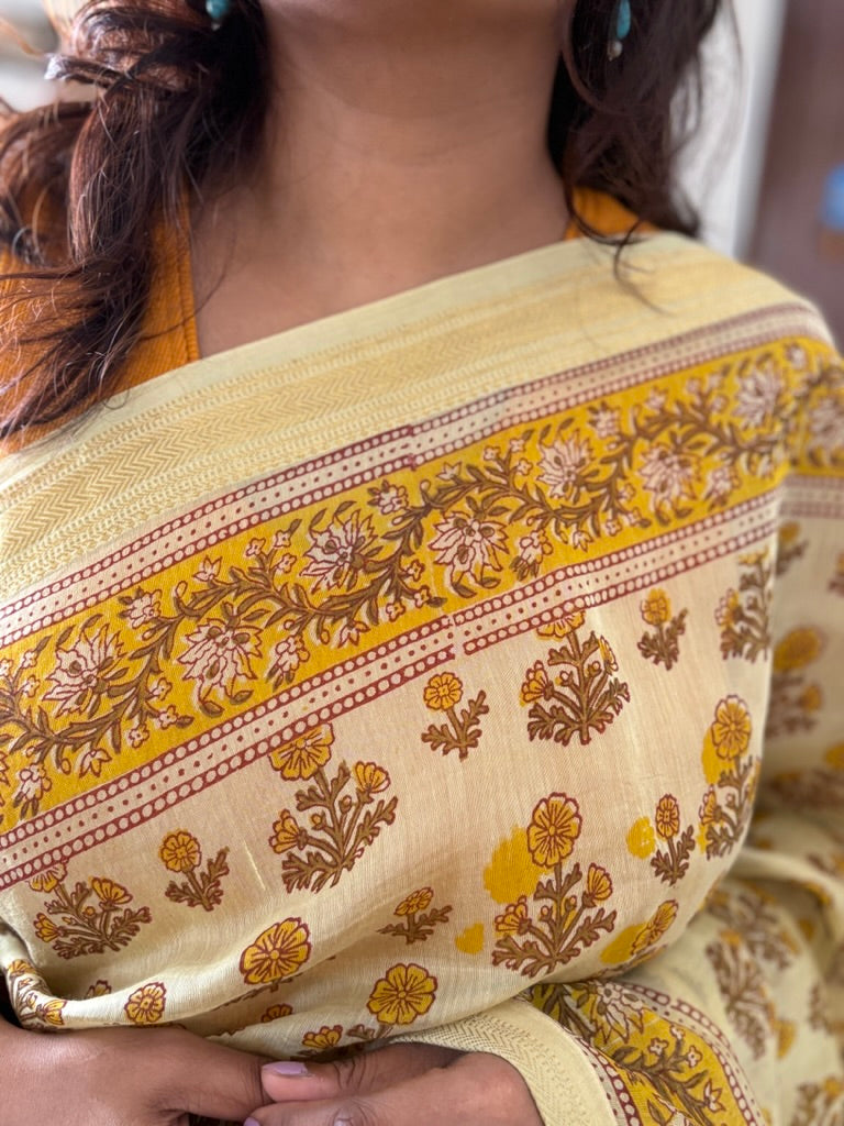 Maheshwari silk hand block printed saree - Phool 2
