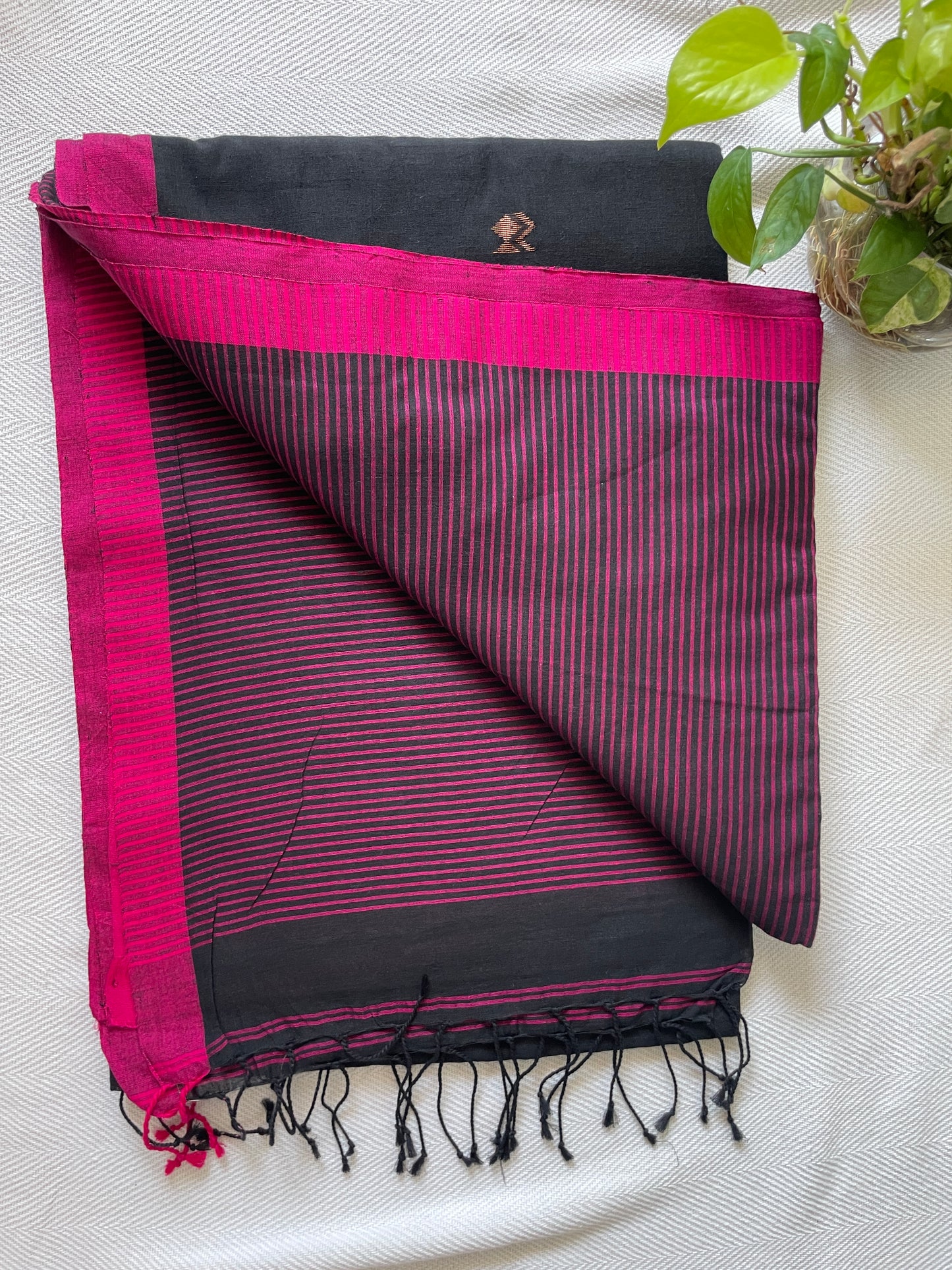 Pure cotton jamdani saree - Black pink