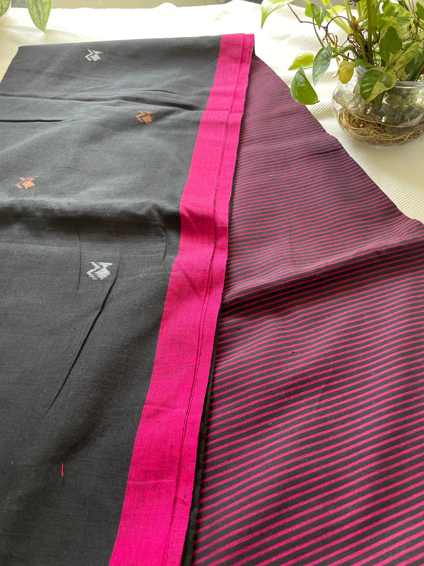 Pure cotton jamdani saree - Black pink