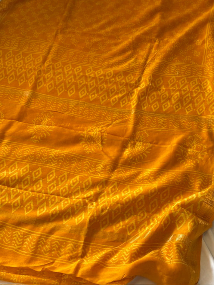 Maheshwari silk hand block print saree - Yellow