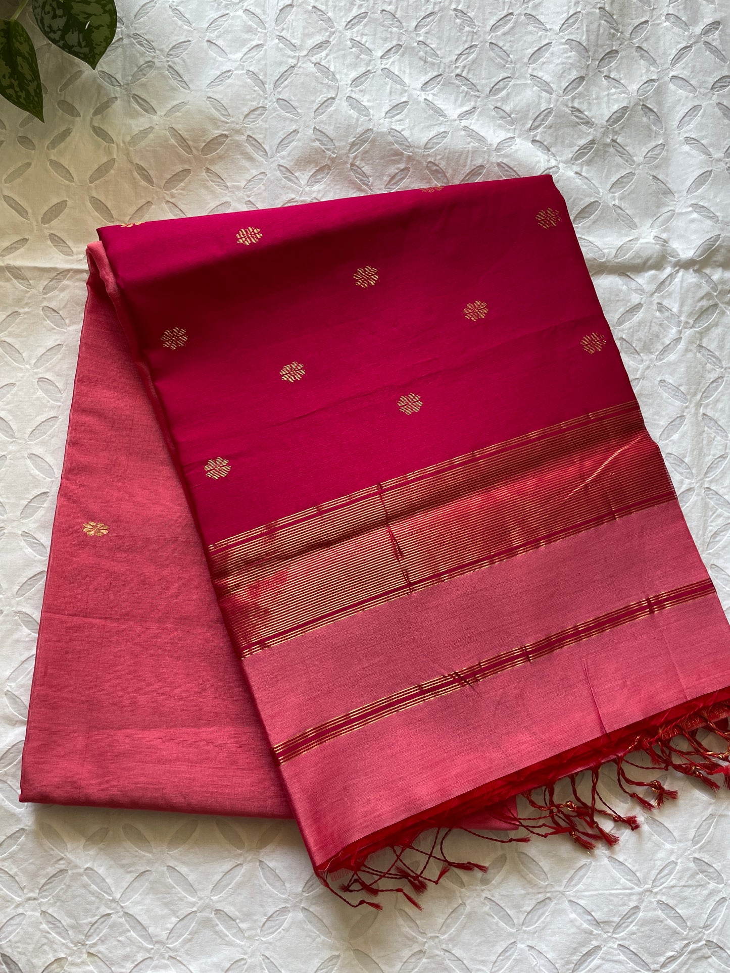 Sandhya - Pure Maheshwari silk cotton cotton saree (Pink)