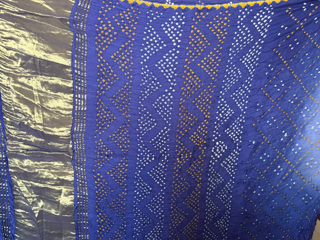 Gajji silk Bandhej saree with Zari pallu - Blue