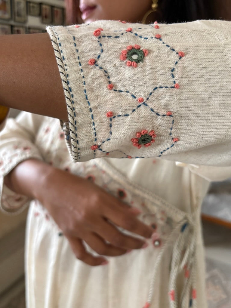 Phool kala cotton handcrafted anghrakha kurta/dress