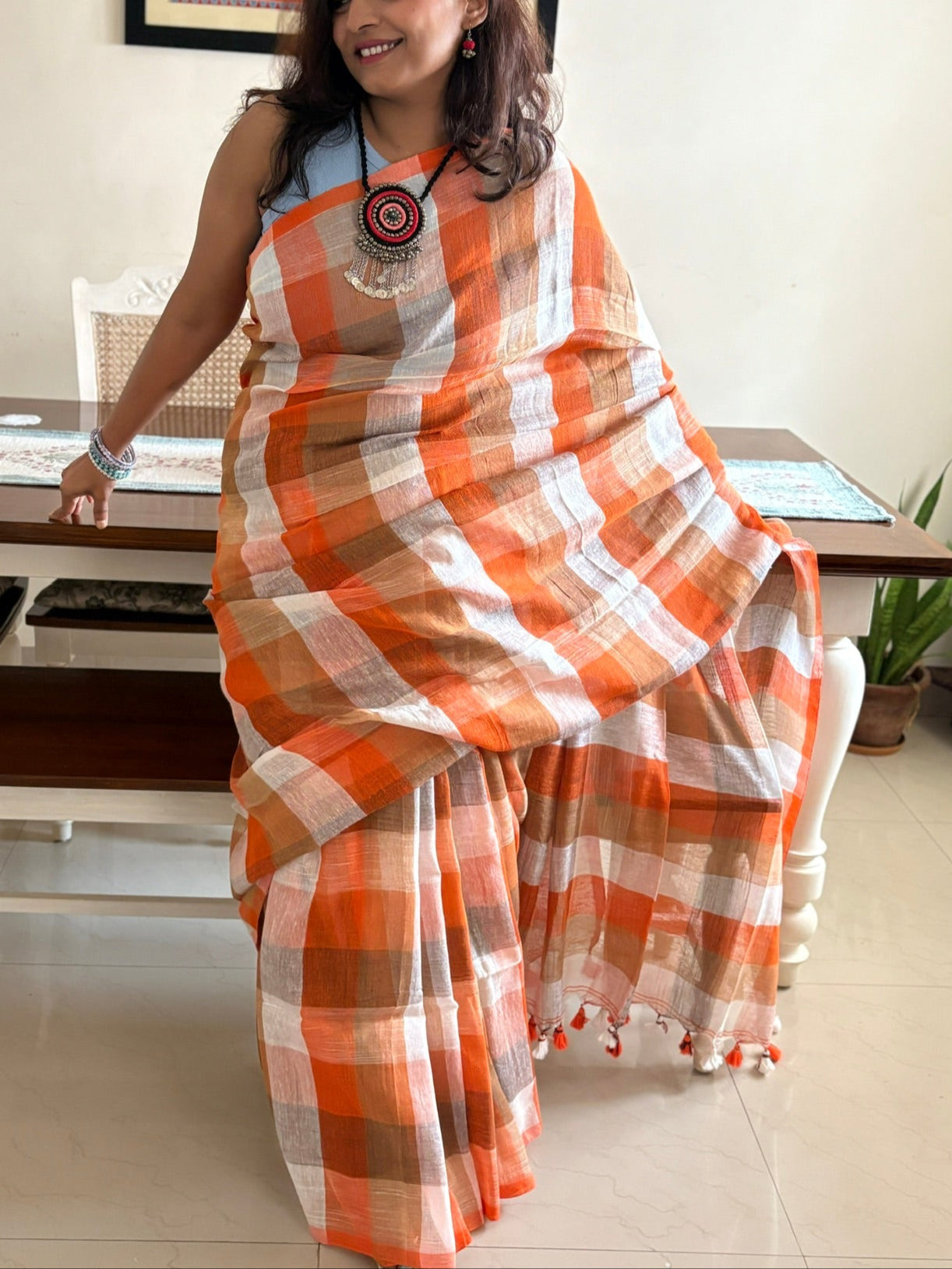 Linen handwoven saree - Spring 2