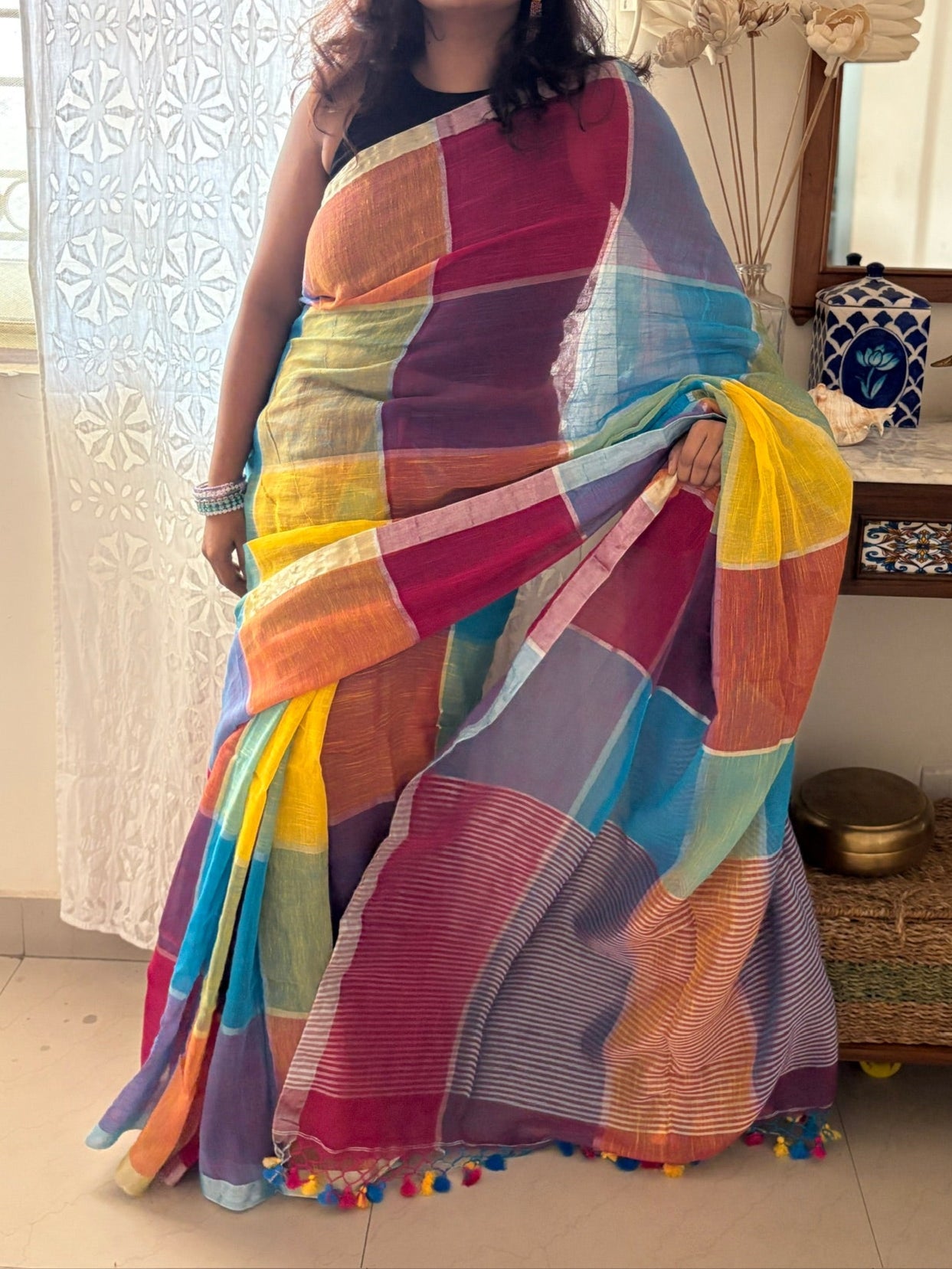 Linen handwoven saree - Spring 1