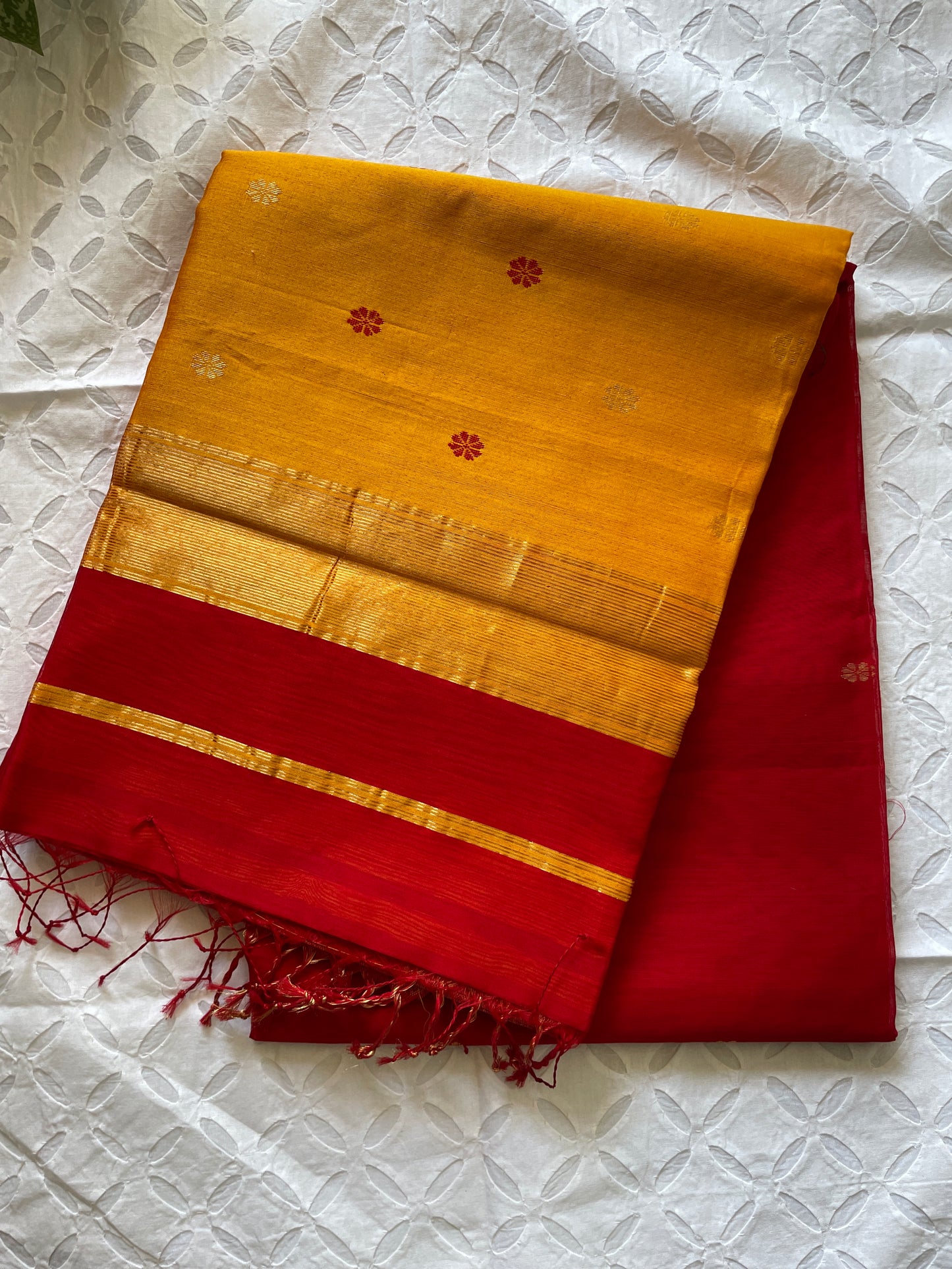 Sandhya - Pure Maheswari silk cotton saree (Red yellow)