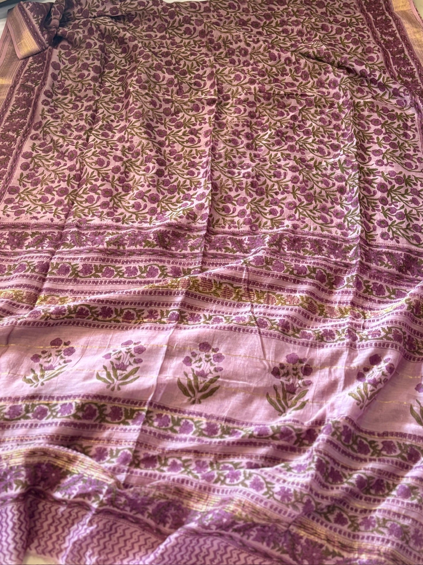 Maheshwari silk hand block print saree - Phool 1