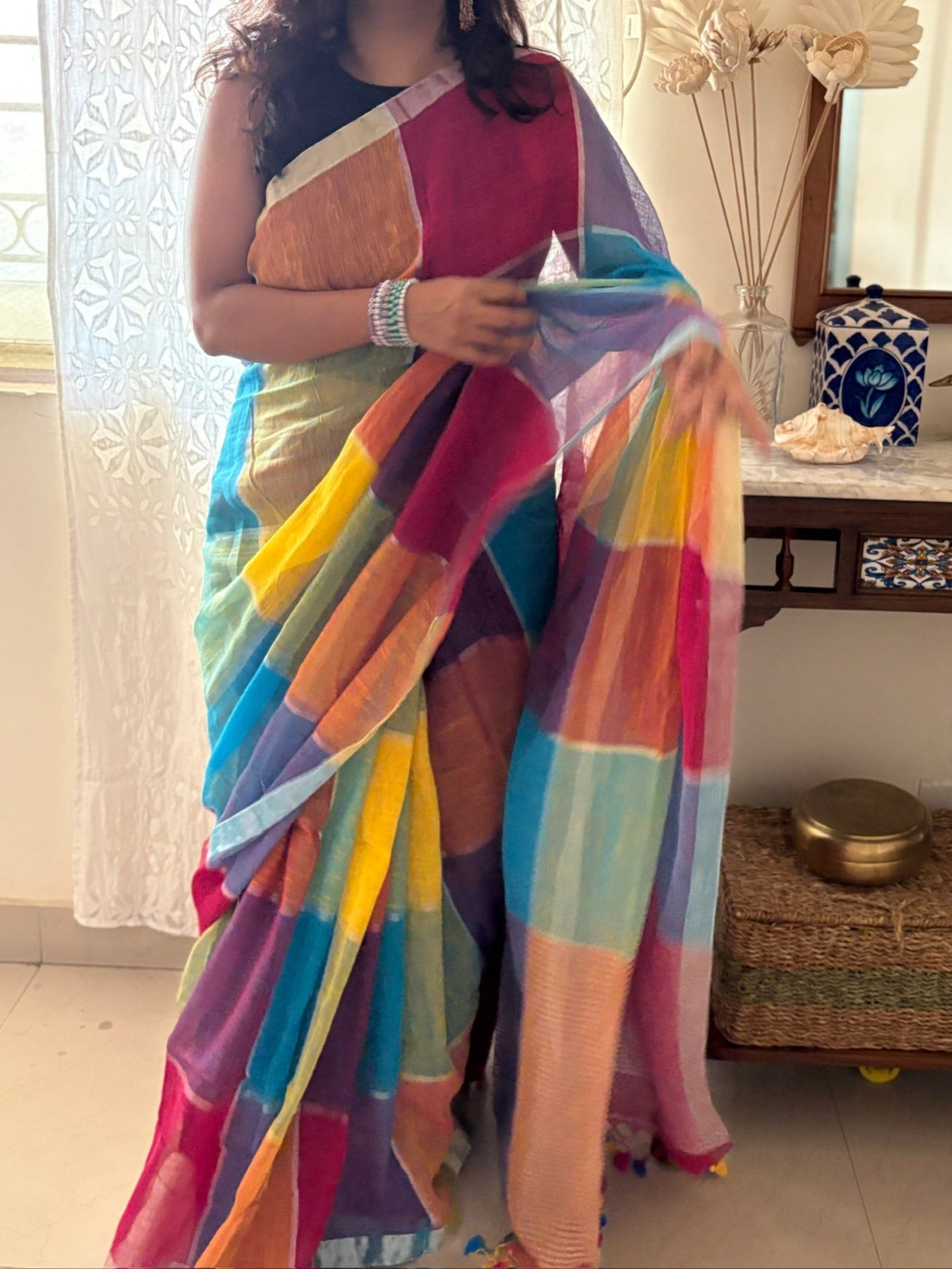 Linen handwoven saree - Spring 1