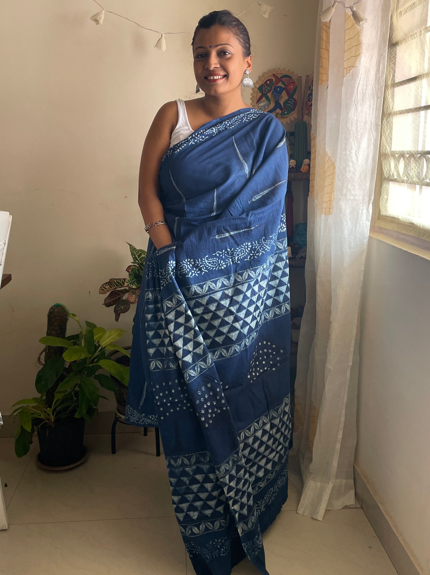 Indigo natural dyed mul cotton saree - 3