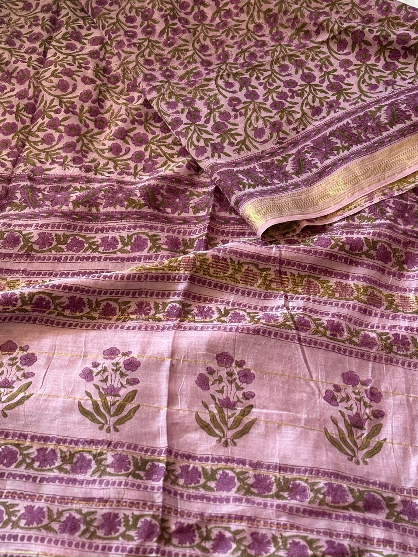 Maheshwari silk hand block print saree - Phool 1