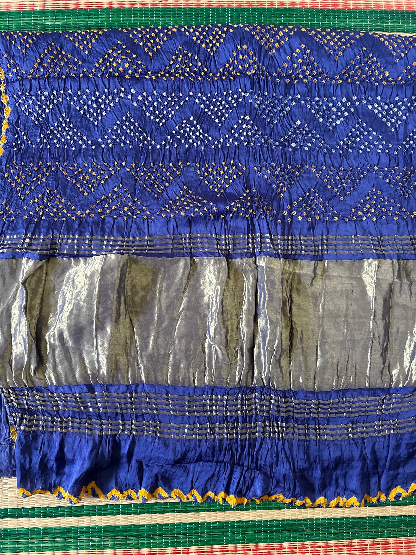 Gajji silk Bandhej saree with Zari pallu - Blue