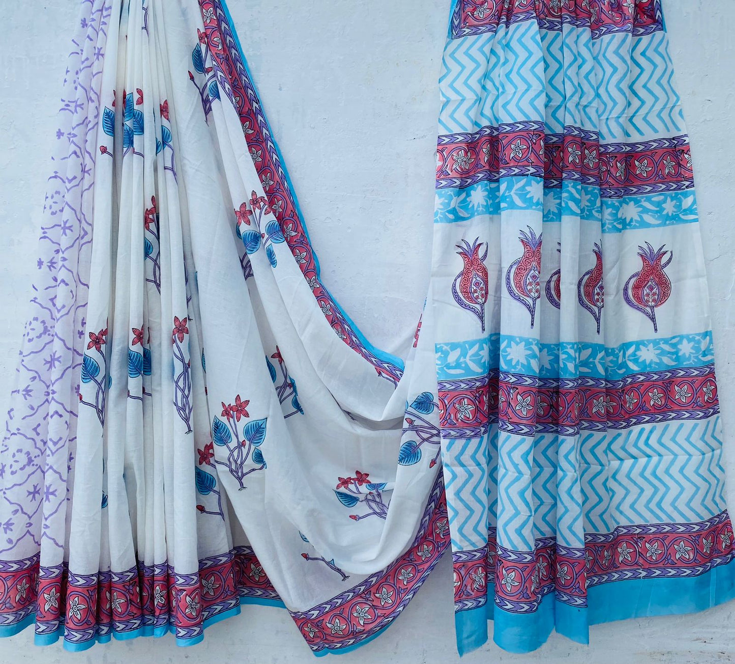 Handblock print mul cotton saree - 4
