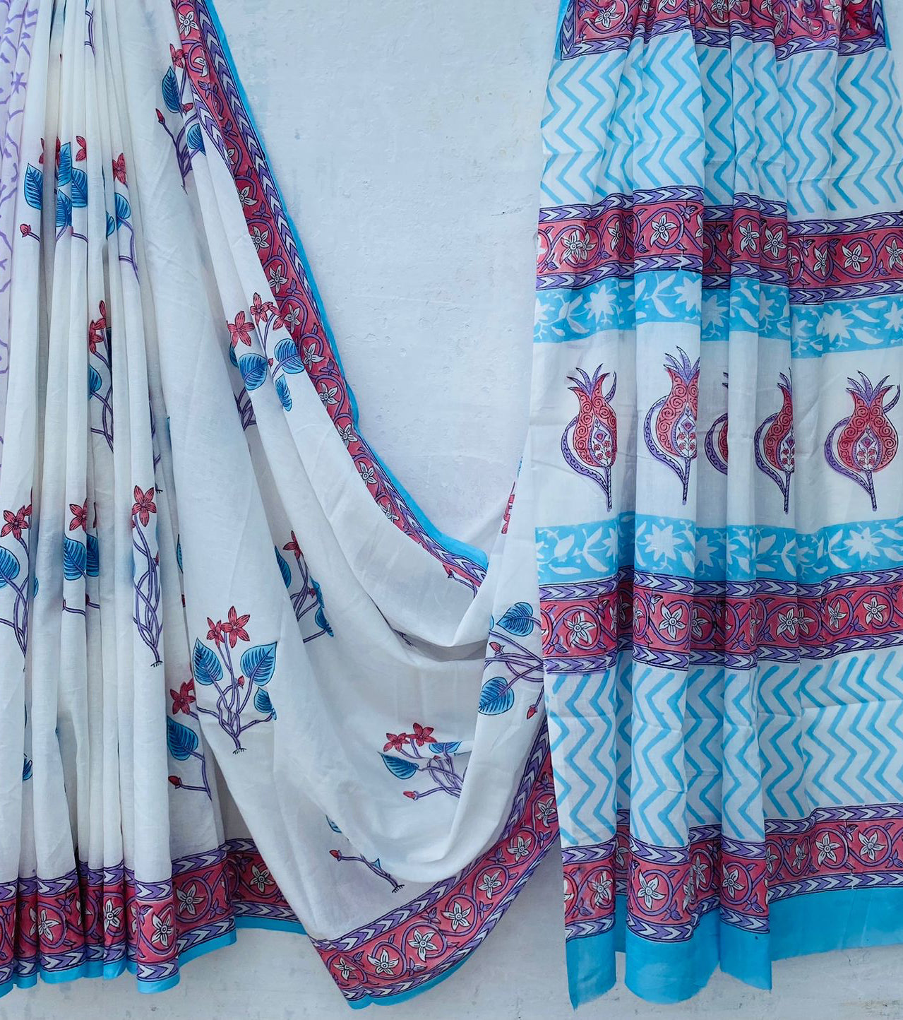 Handblock print mul cotton saree - 4