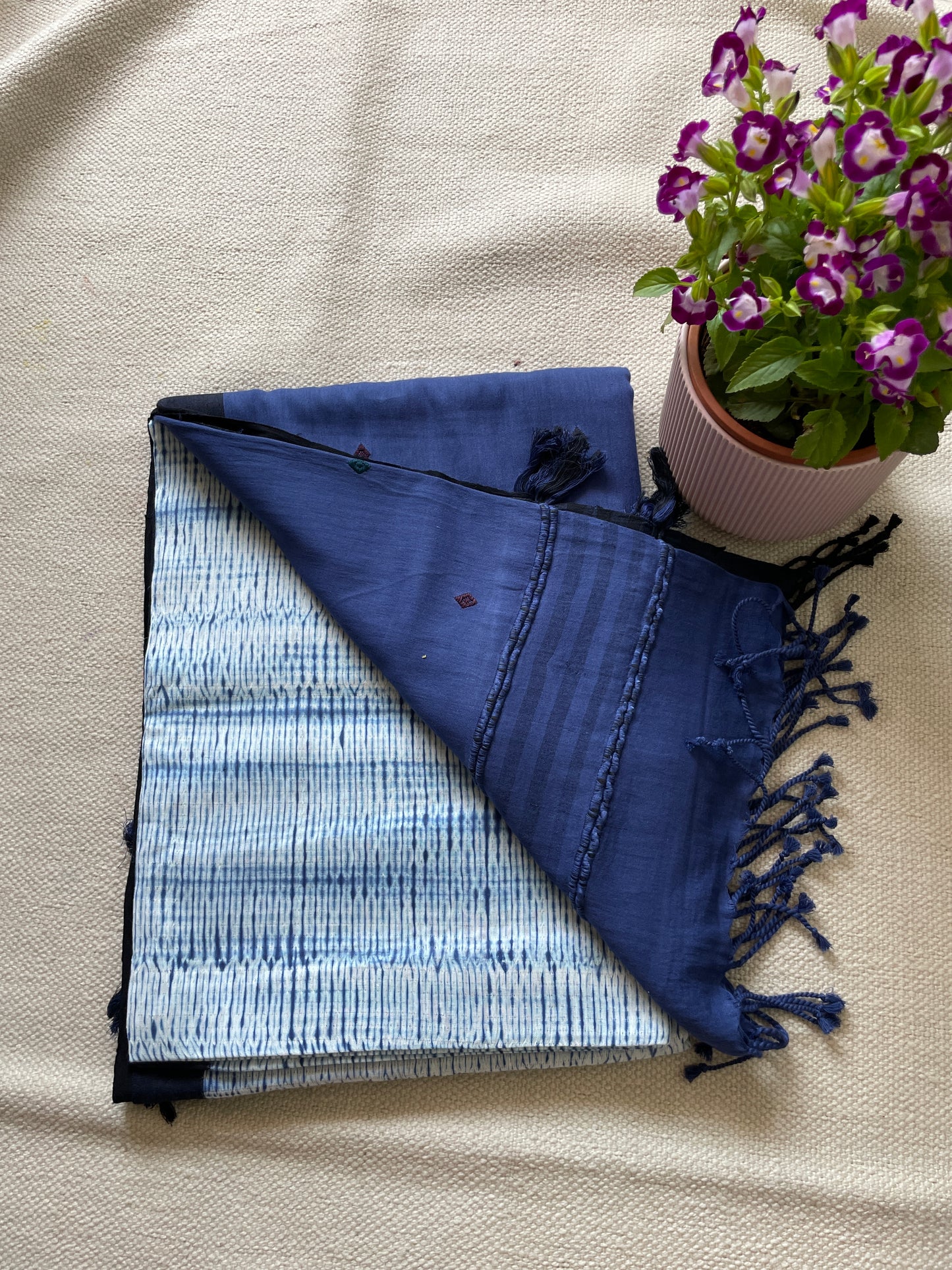 Handspun cotton shibori dyed saree