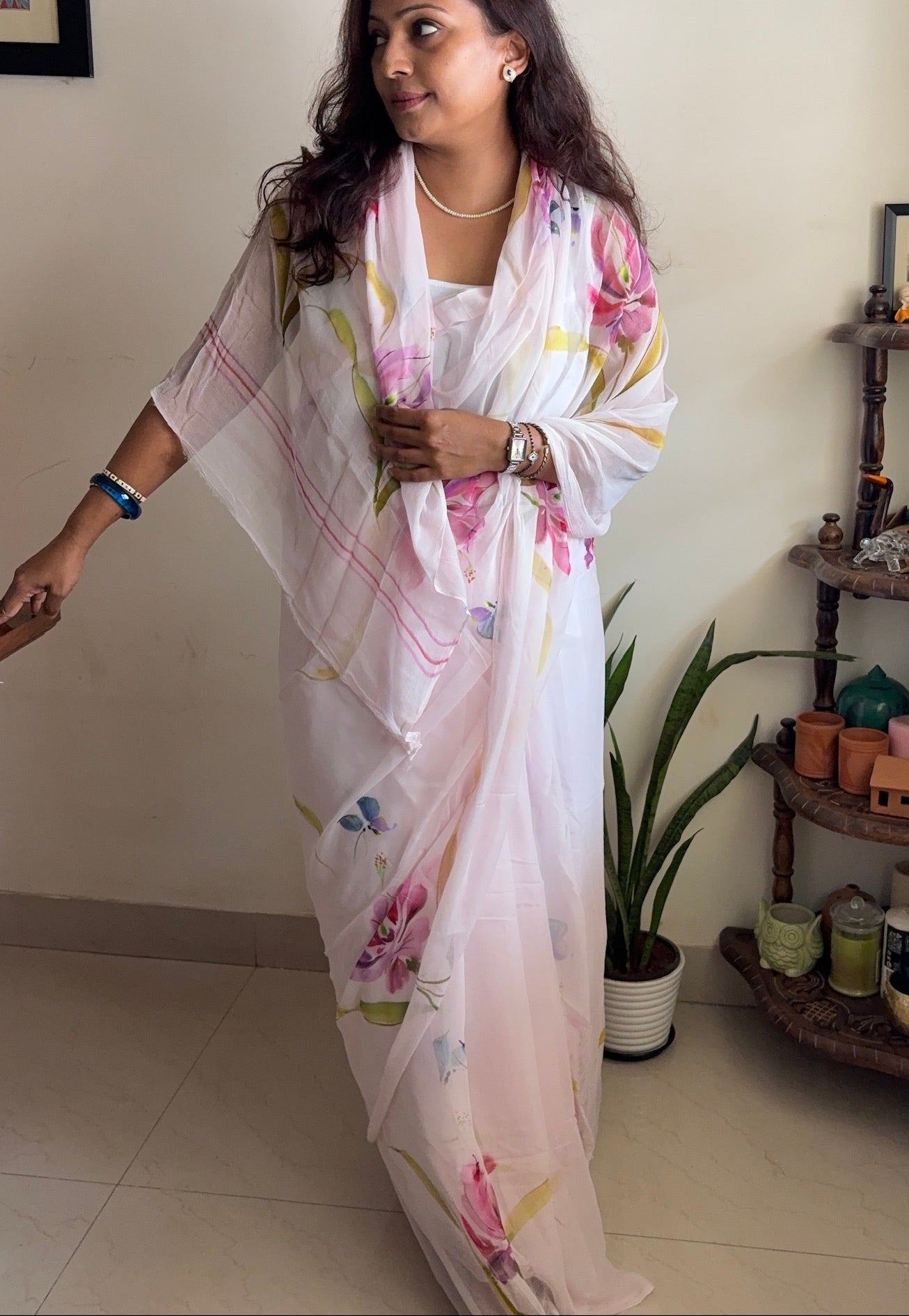 Handpainted chiffon saree - Blush Pink