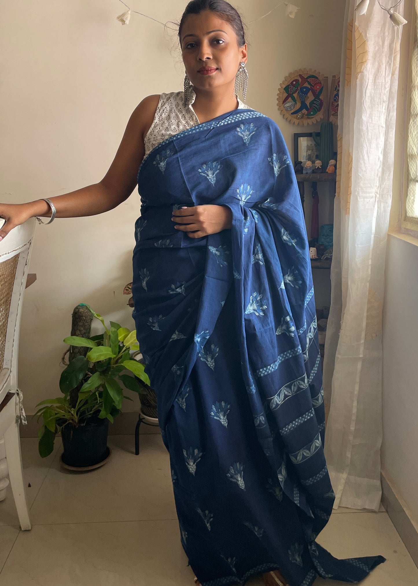 Indigo natural dyed mul cotton saree - 4
