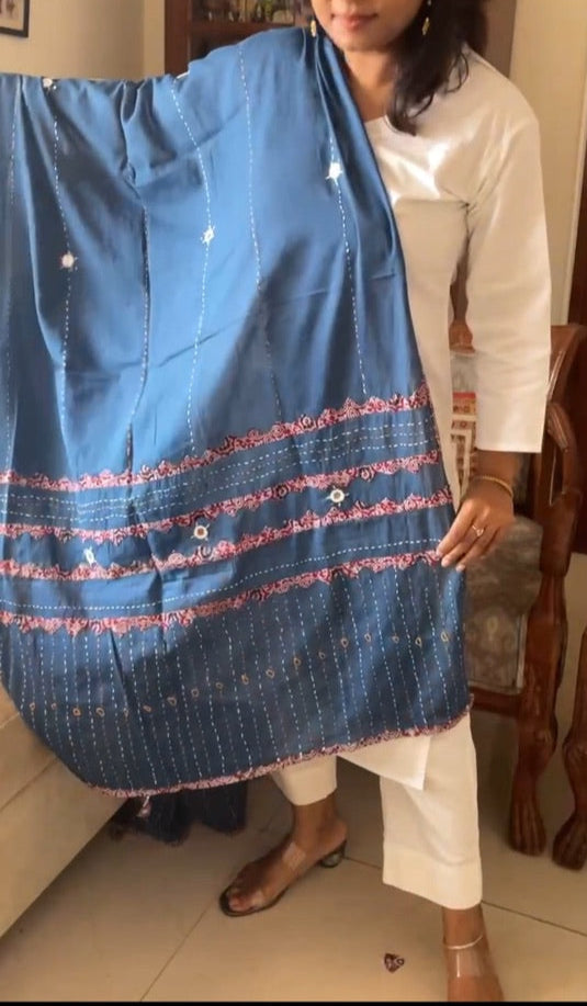 Handmade Applique dupatta -Blue