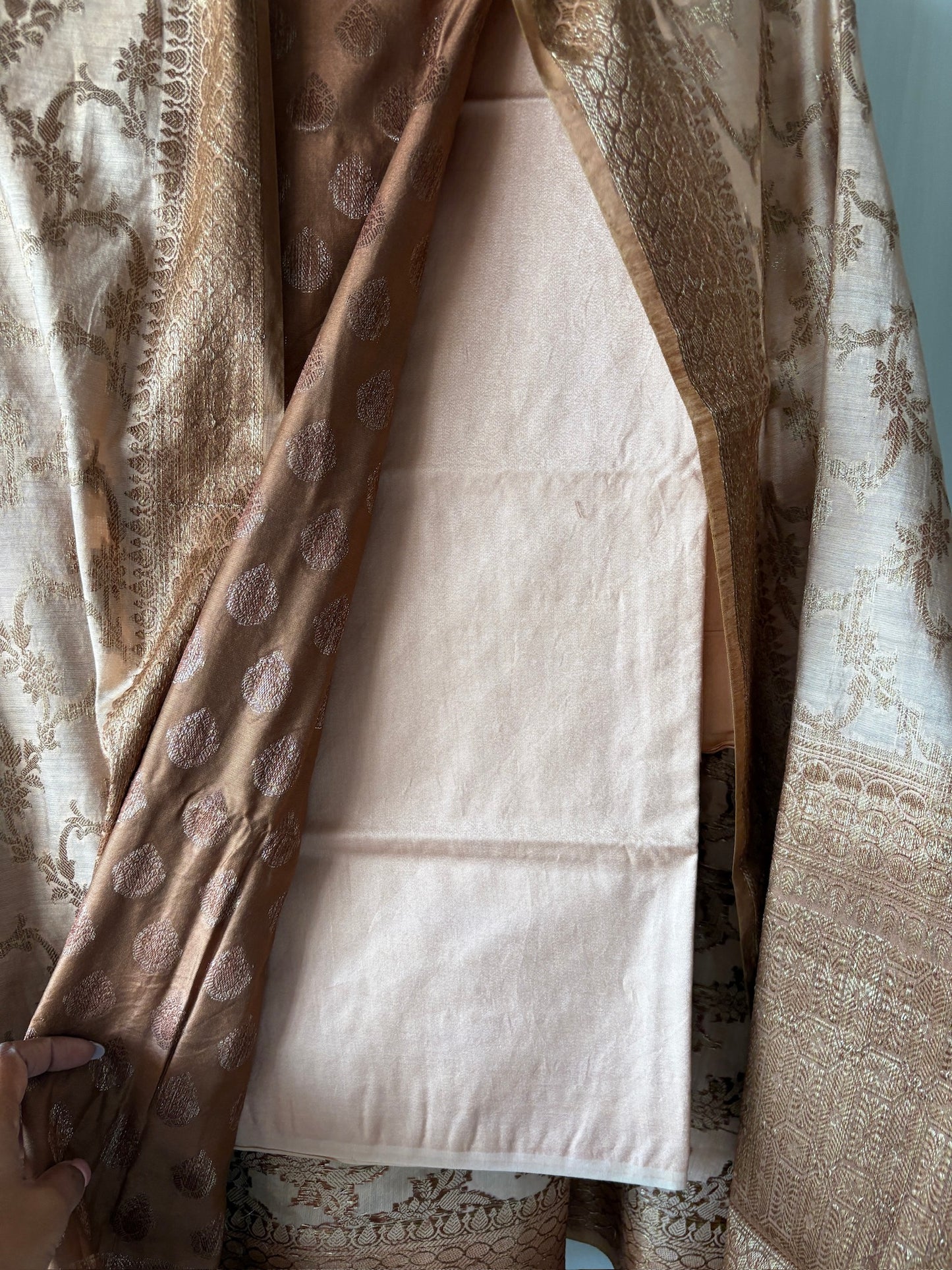 Muslin cotton 3 piece Banarasi suit material - Sage green
