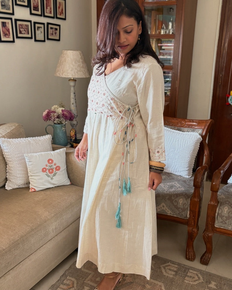 Phool kala cotton handcrafted anghrakha kurta/dress