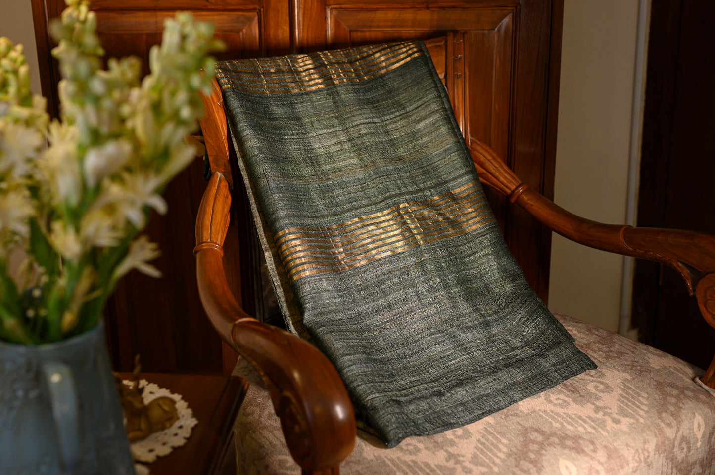 Pure Tussar silk handloom saree - Green