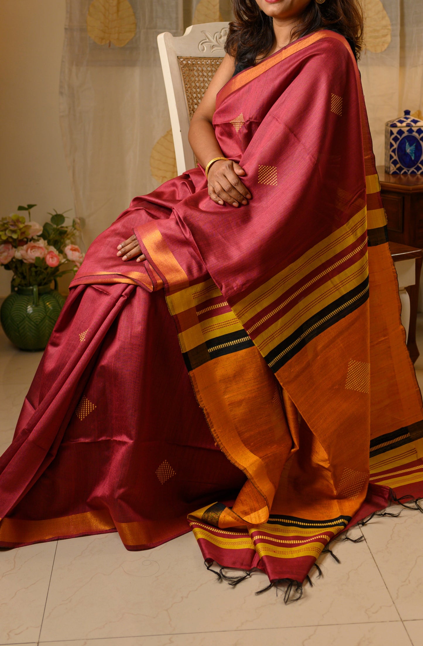 Pure Eri silk saree - Maroon