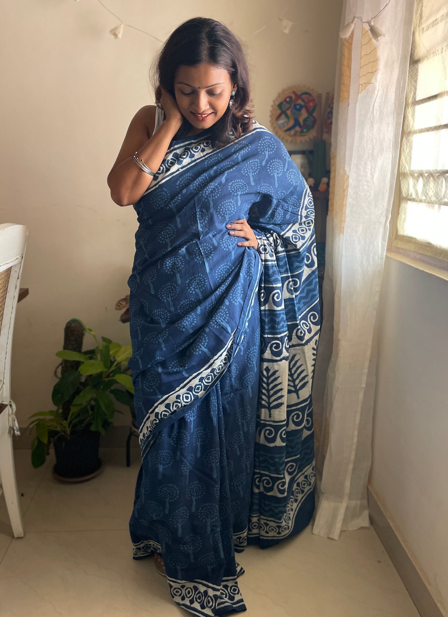 Indigo natural dyed mul cotton saree 1