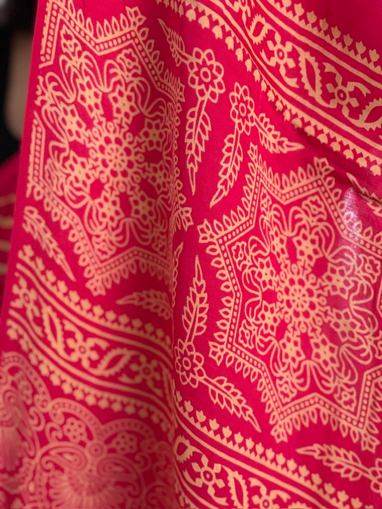 Modal silk handblock Ajrakh zig zag saree - Pink