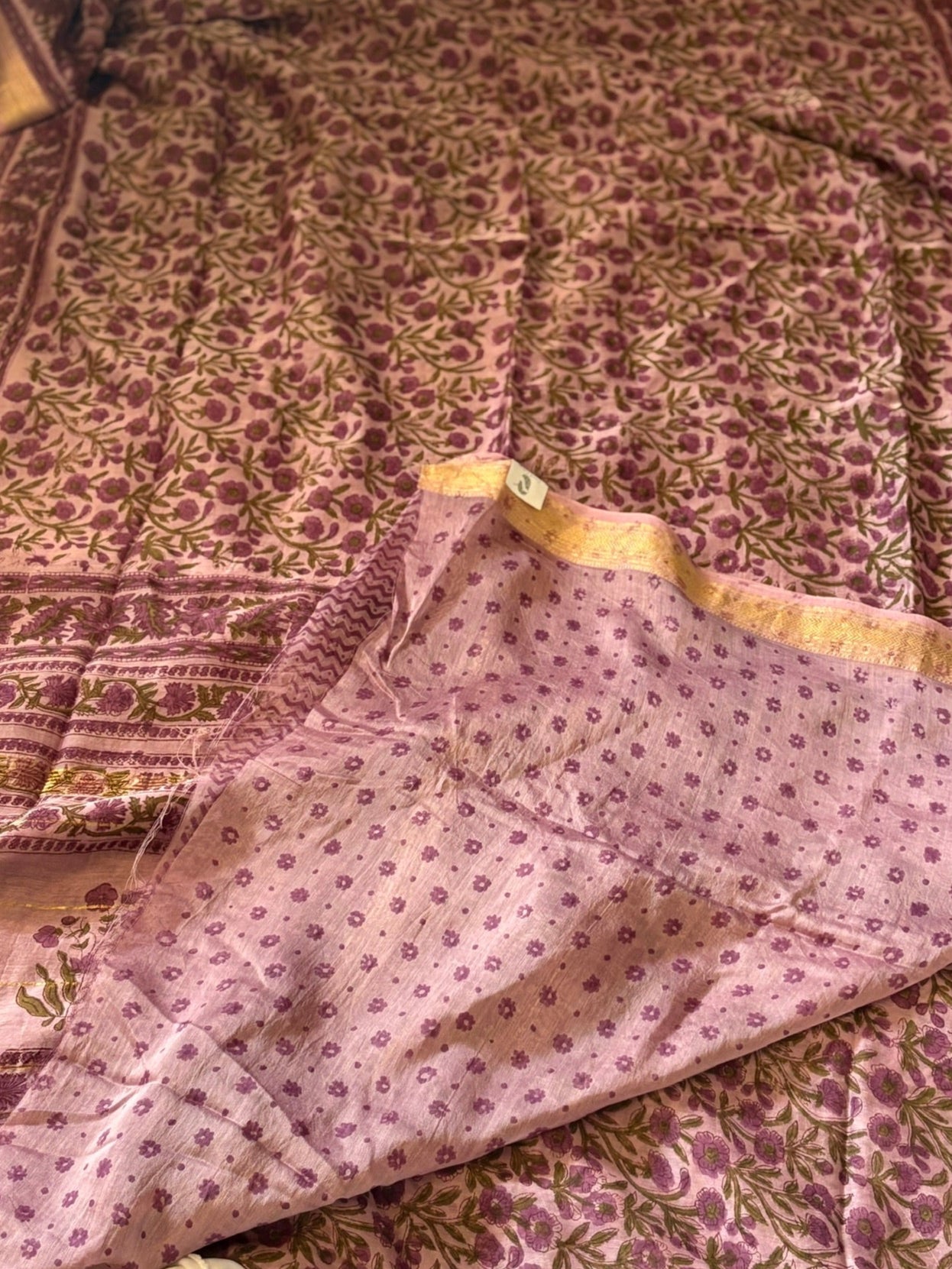 Maheshwari silk hand block print saree - Phool 1