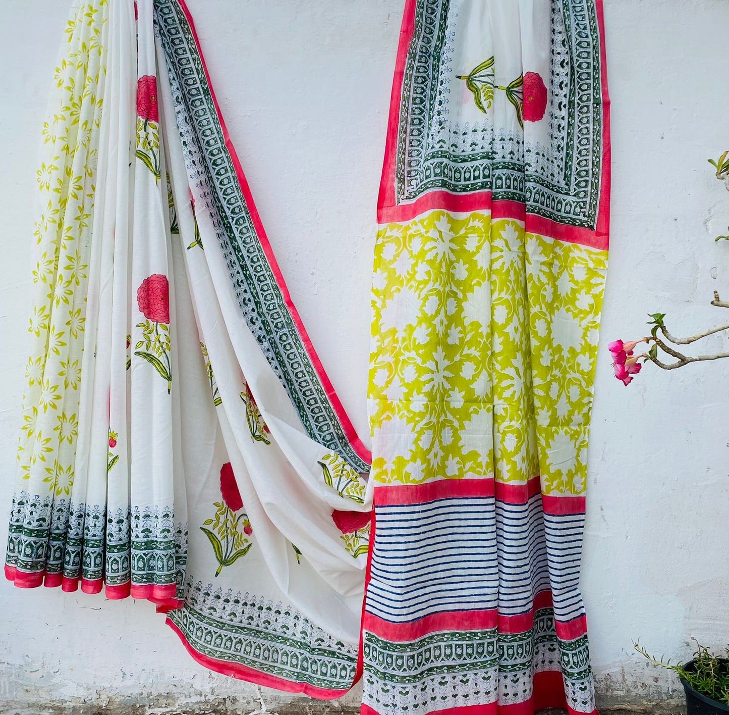 Handblock print mul cotton saree - 5