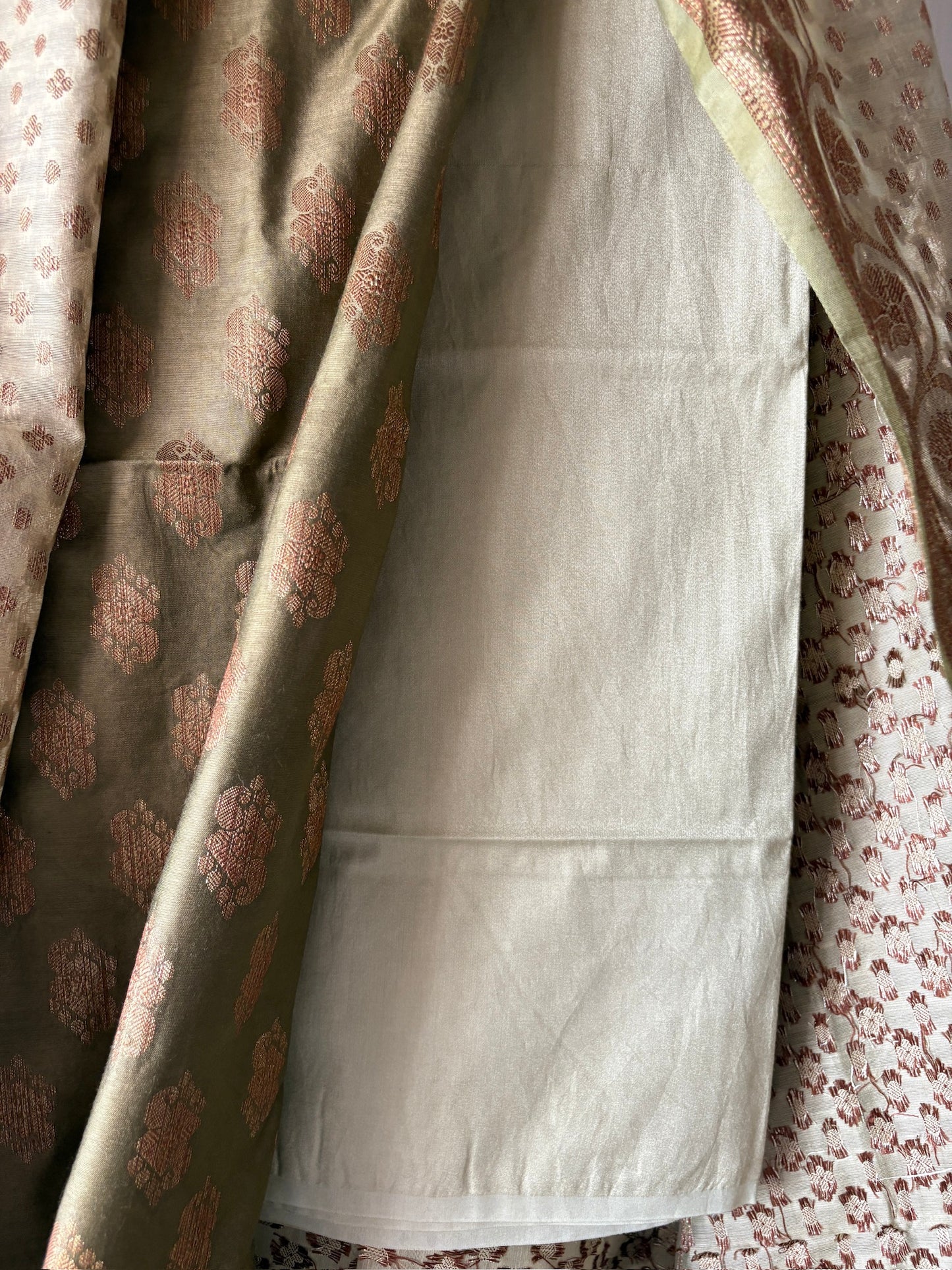 Muslin cotton 3 piece Banarasi suit material - Sage green
