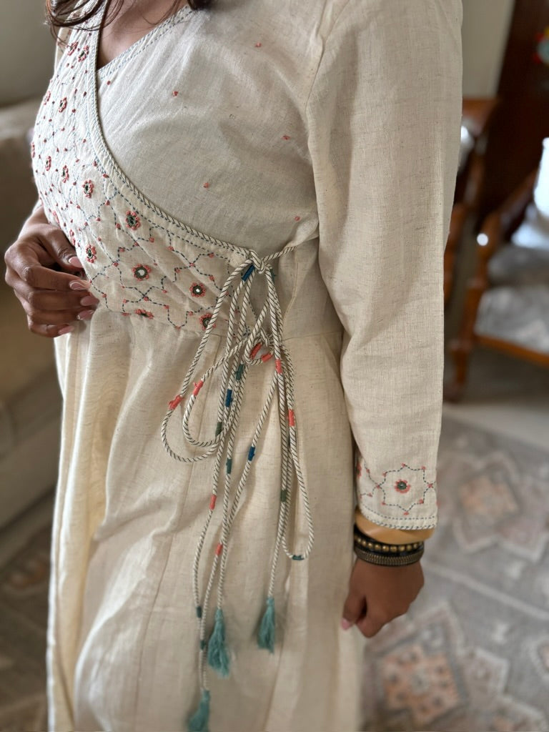 Phool kala cotton handcrafted anghrakha kurta/dress