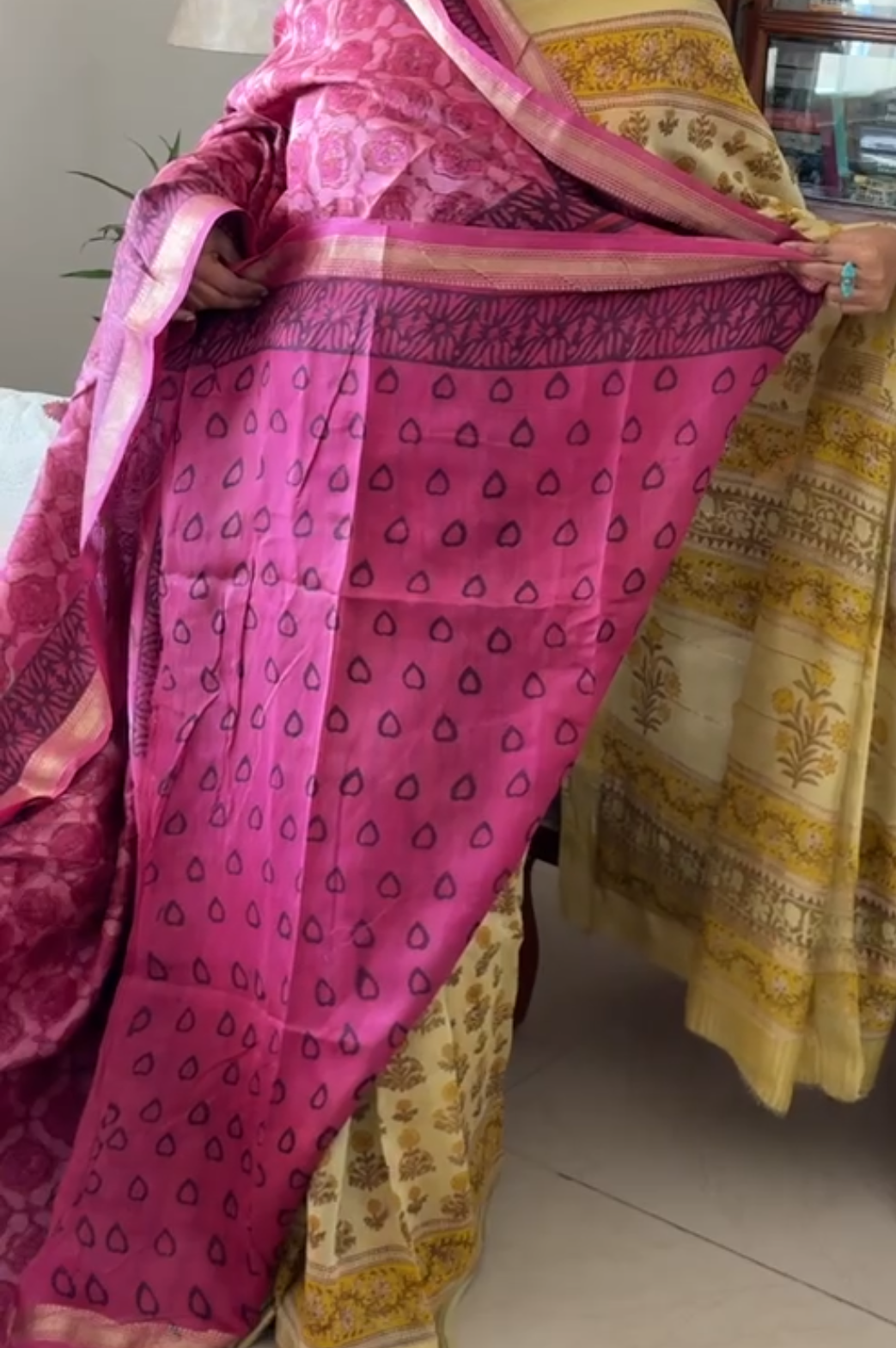 Maheshwari silk vanaspati hand block print saree - Phool 4