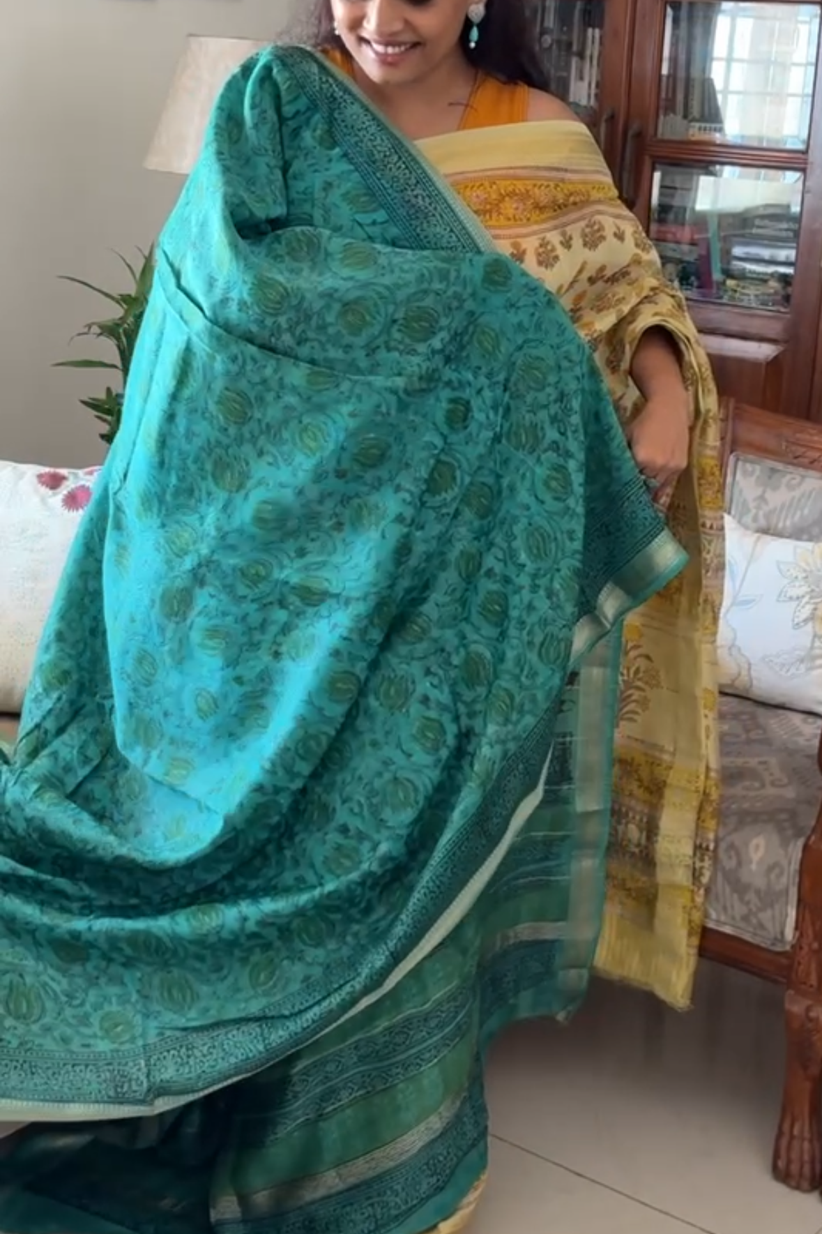 Maheshwari silk vanaspati handblock print saree - Phool 5