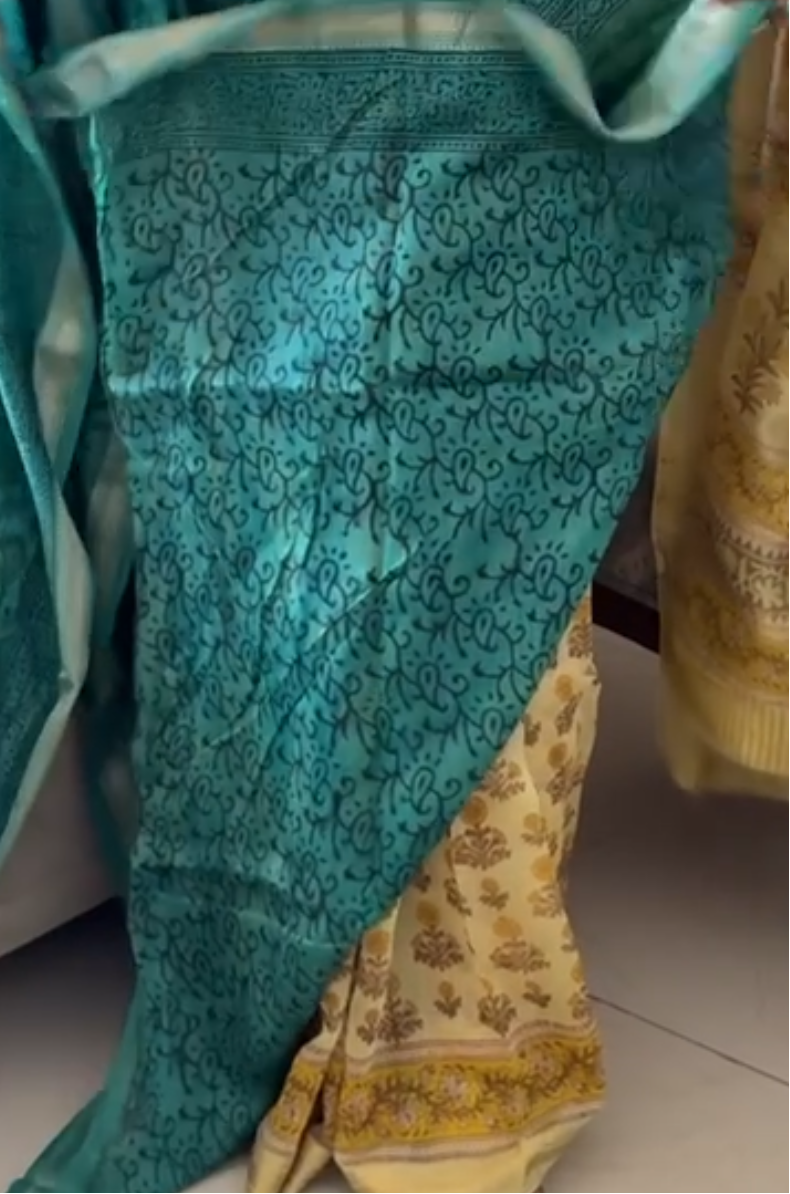 Maheshwari silk vanaspati handblock print saree - Phool 5
