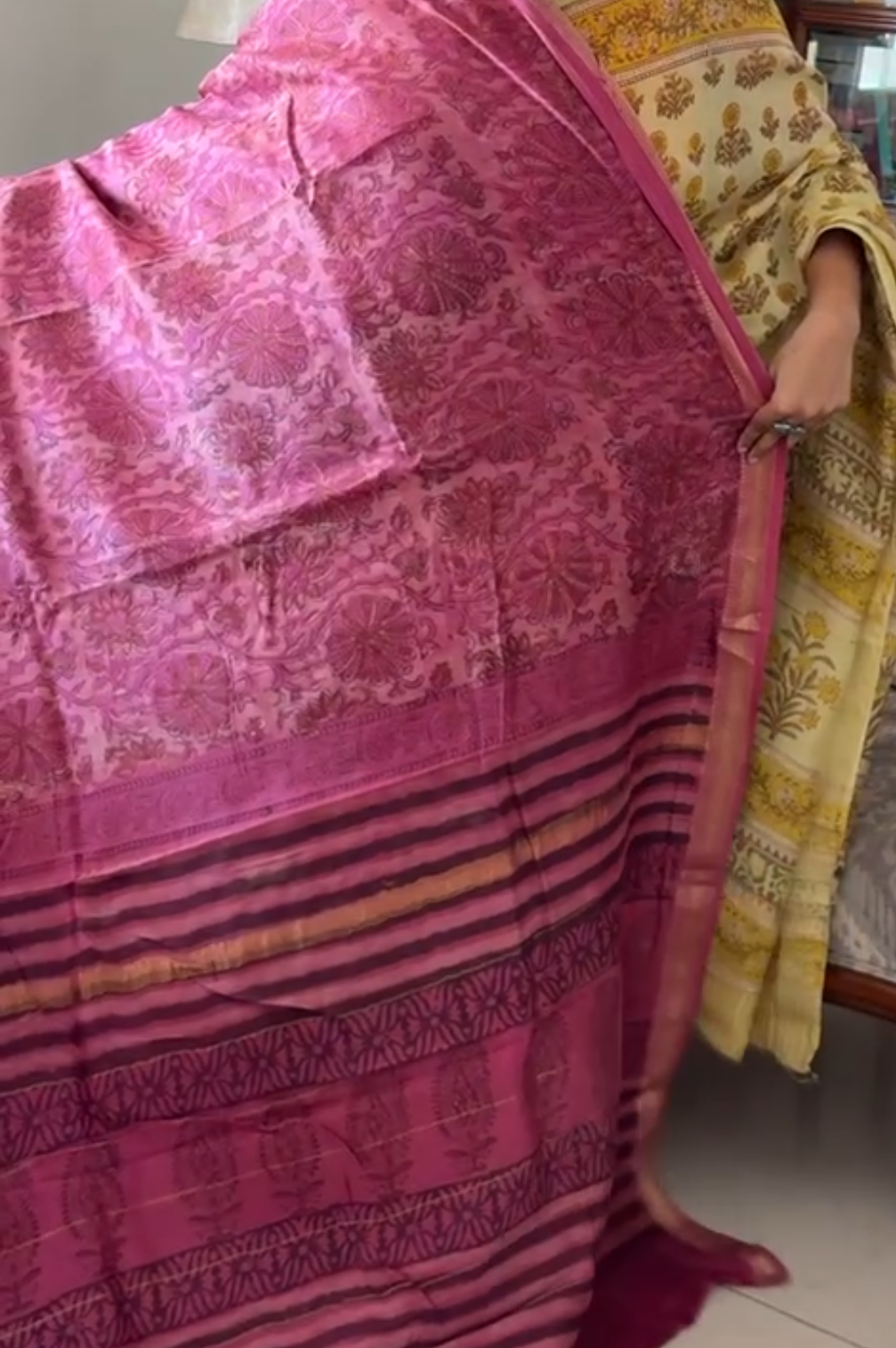Maheshwari silk vanaspati hand block print saree - Phool 6
