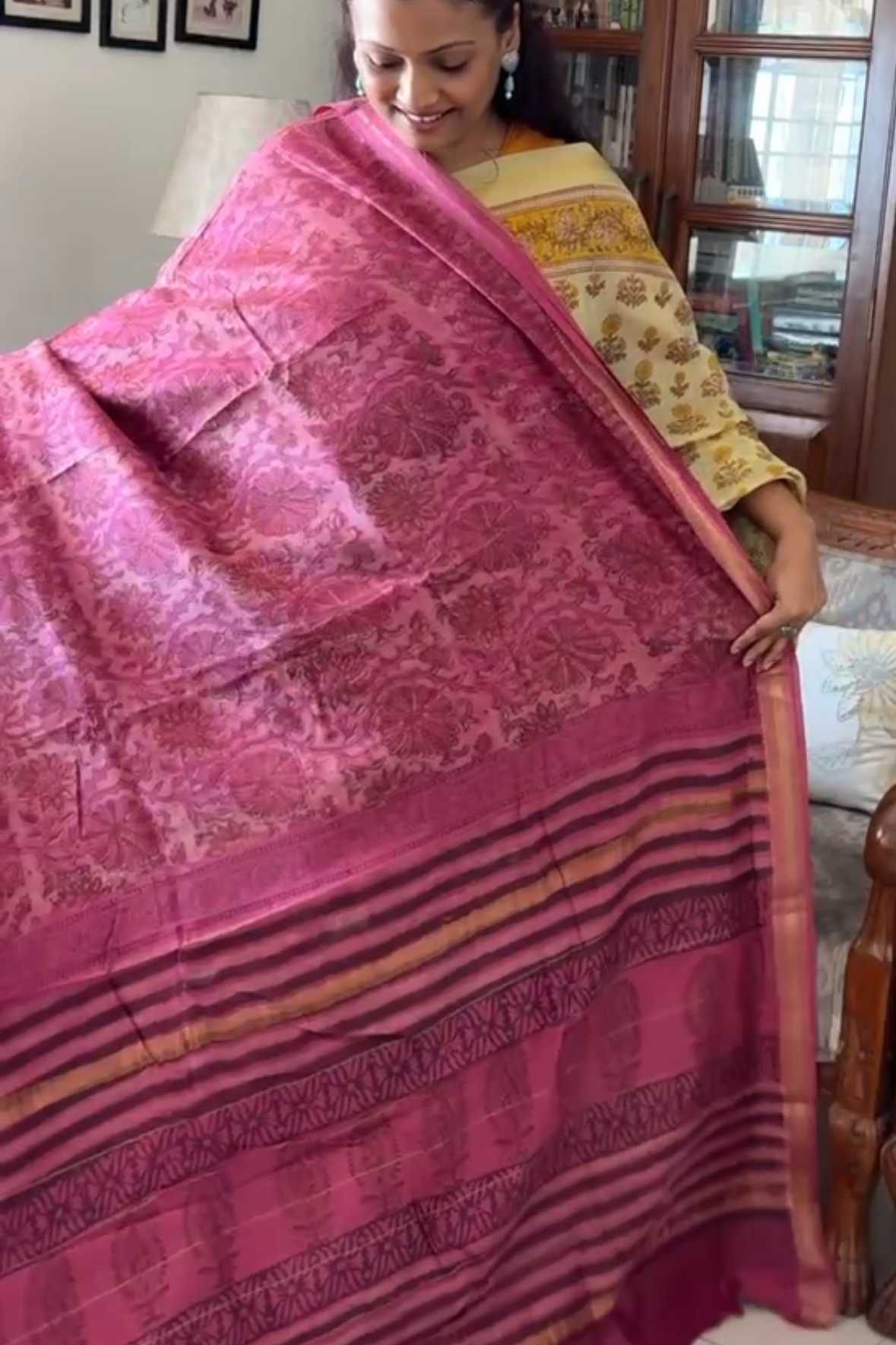 Maheshwari silk vanaspati hand block print saree - Phool 6