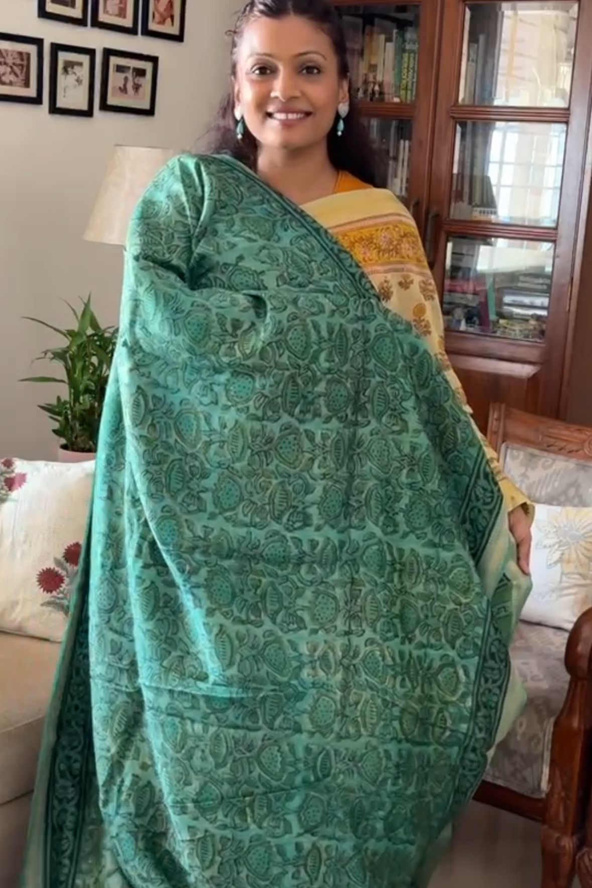 Maheshwari silk Vanaspati handblock print saree - Phool 7