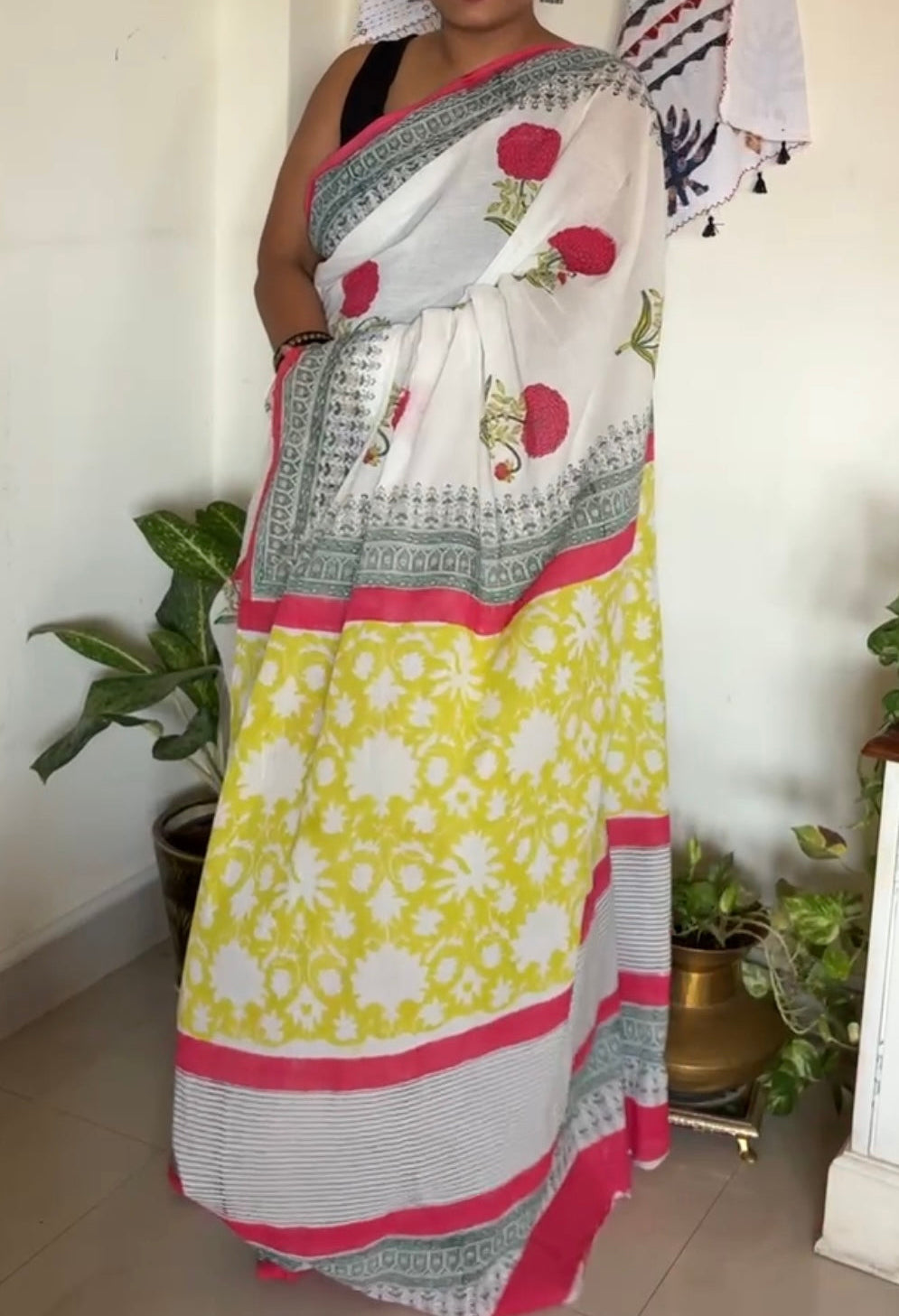 Handblock print mul cotton saree - 5