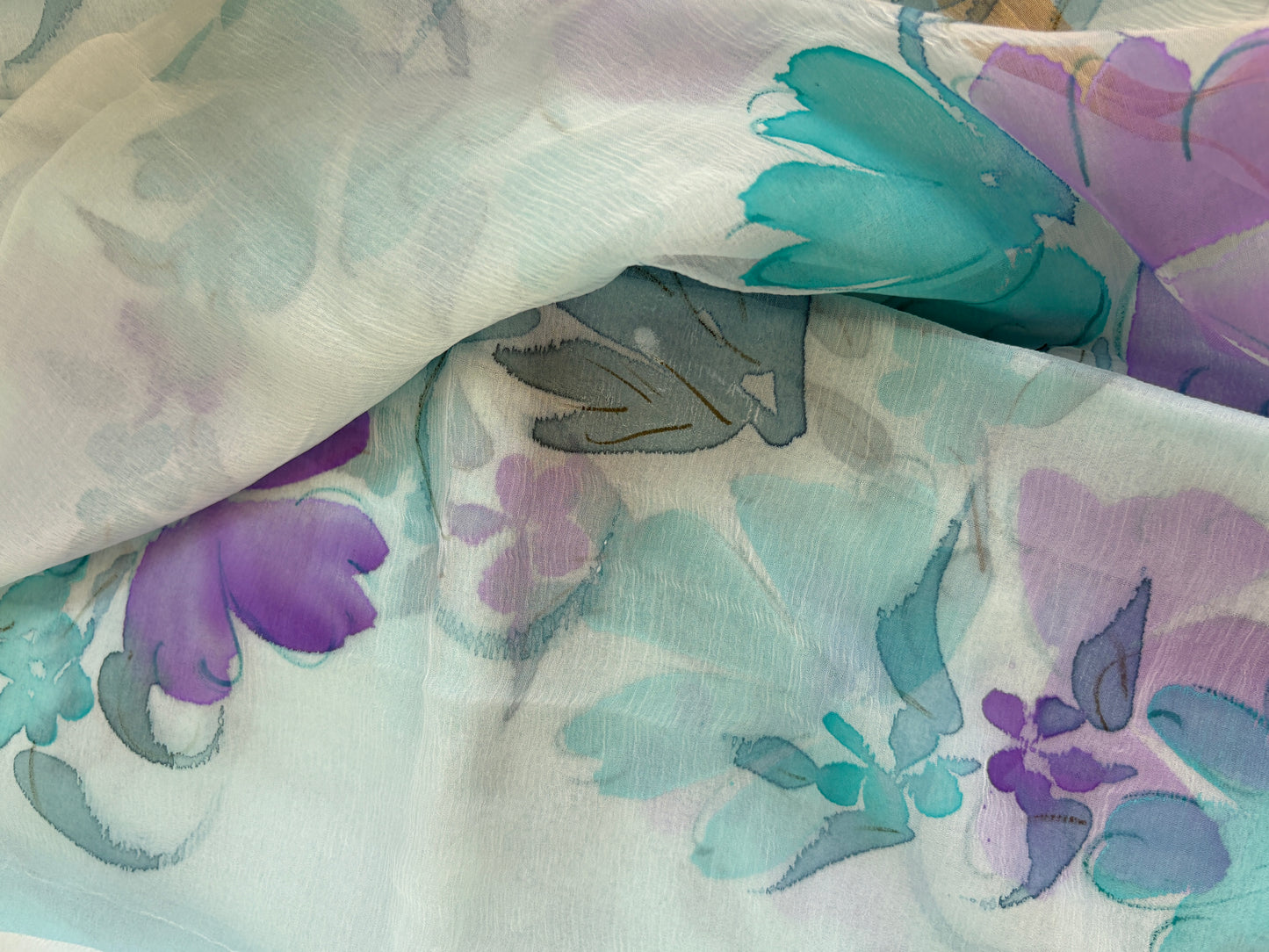 Hand painted chiffon saree - Powder blue