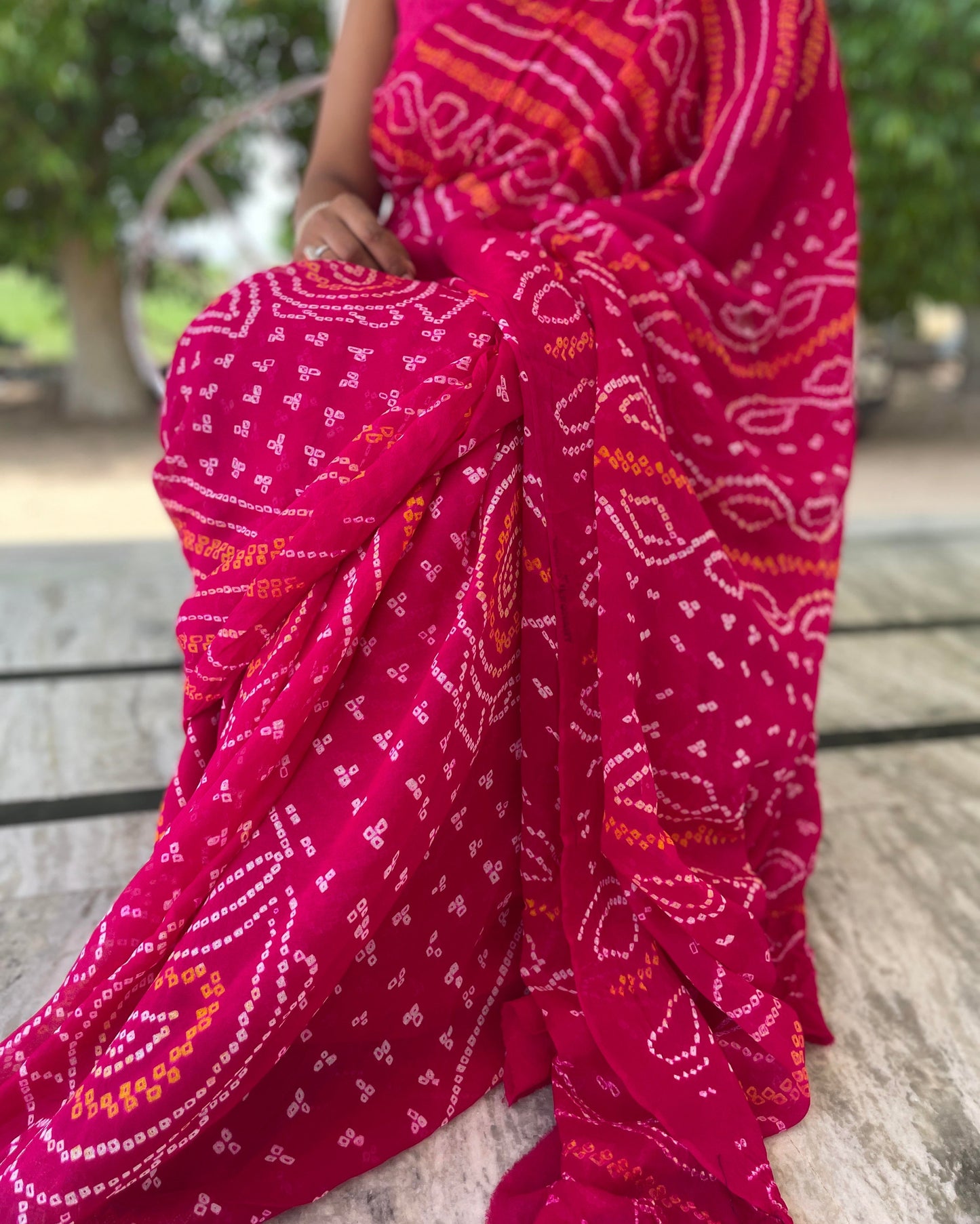 Pure Chiffon Bandhej Saree - Rani Pink