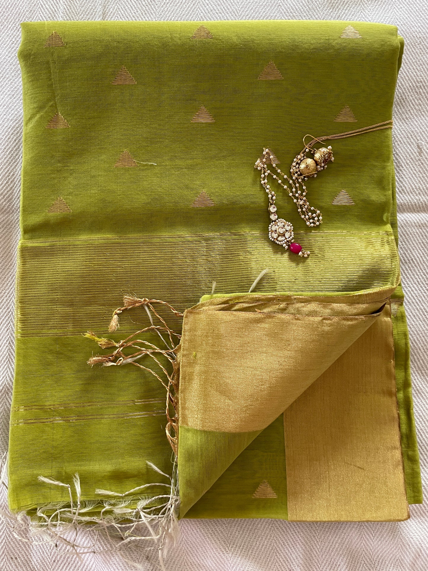 Pure Maheshwari silk cotton saree - pista green