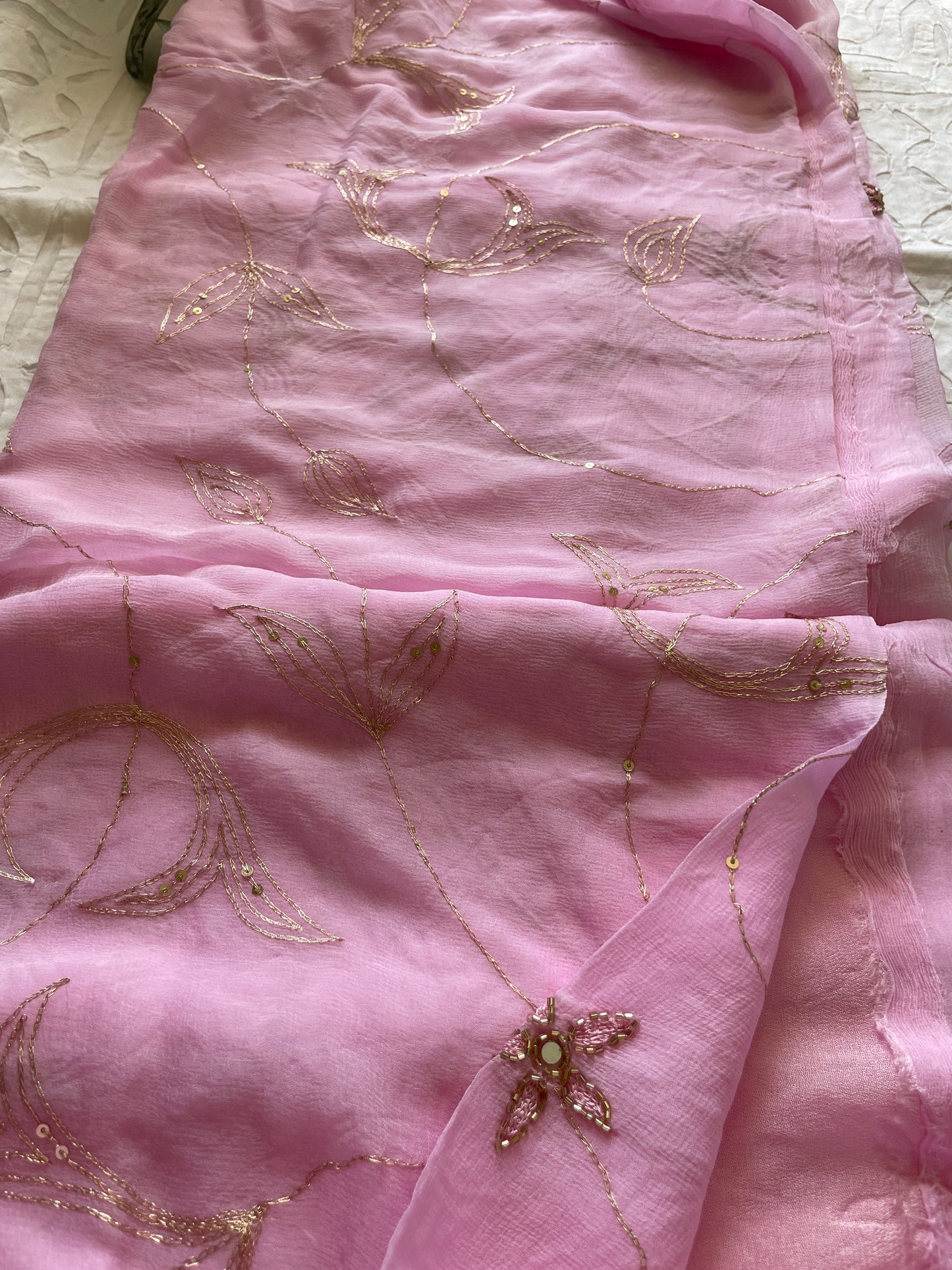 Maharani pure chiffon saree - baby pink